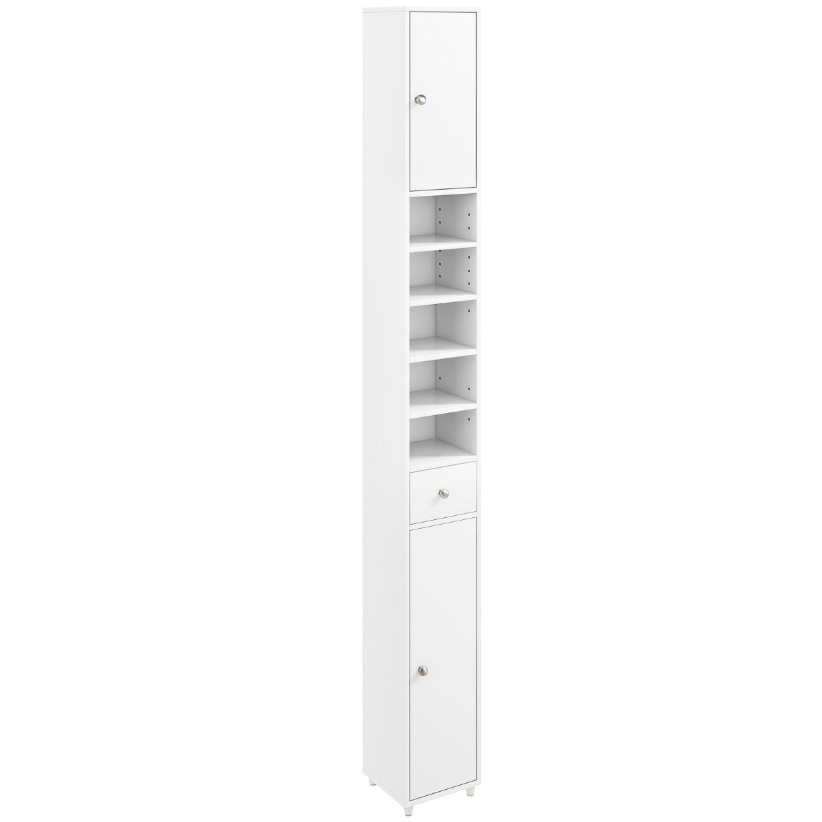Narrow bathroom cabinet tall cabinet with 2 doors & 1 drawer 20 x 20 x 180 cm white