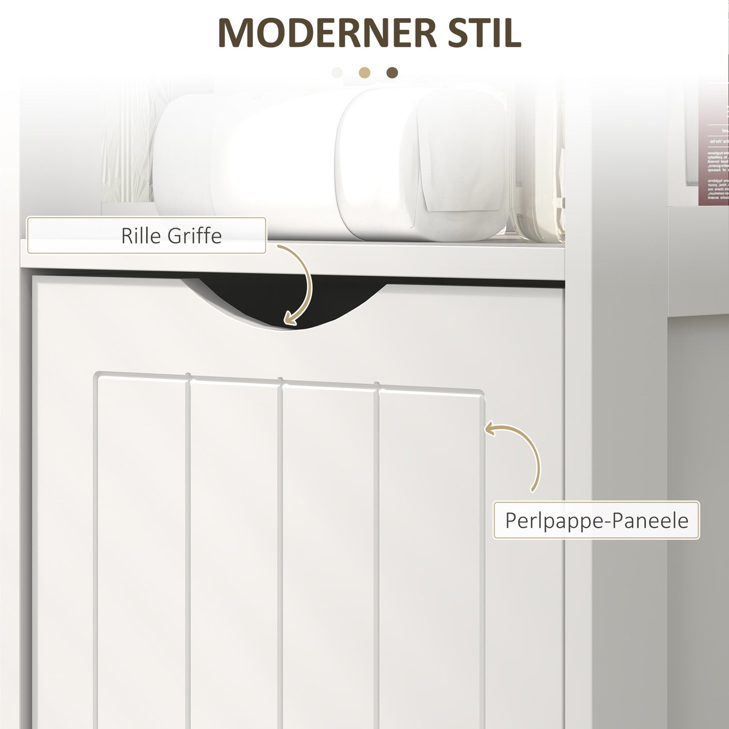 Tall narrow white bathroom cabinet, 2 drawers & shelves