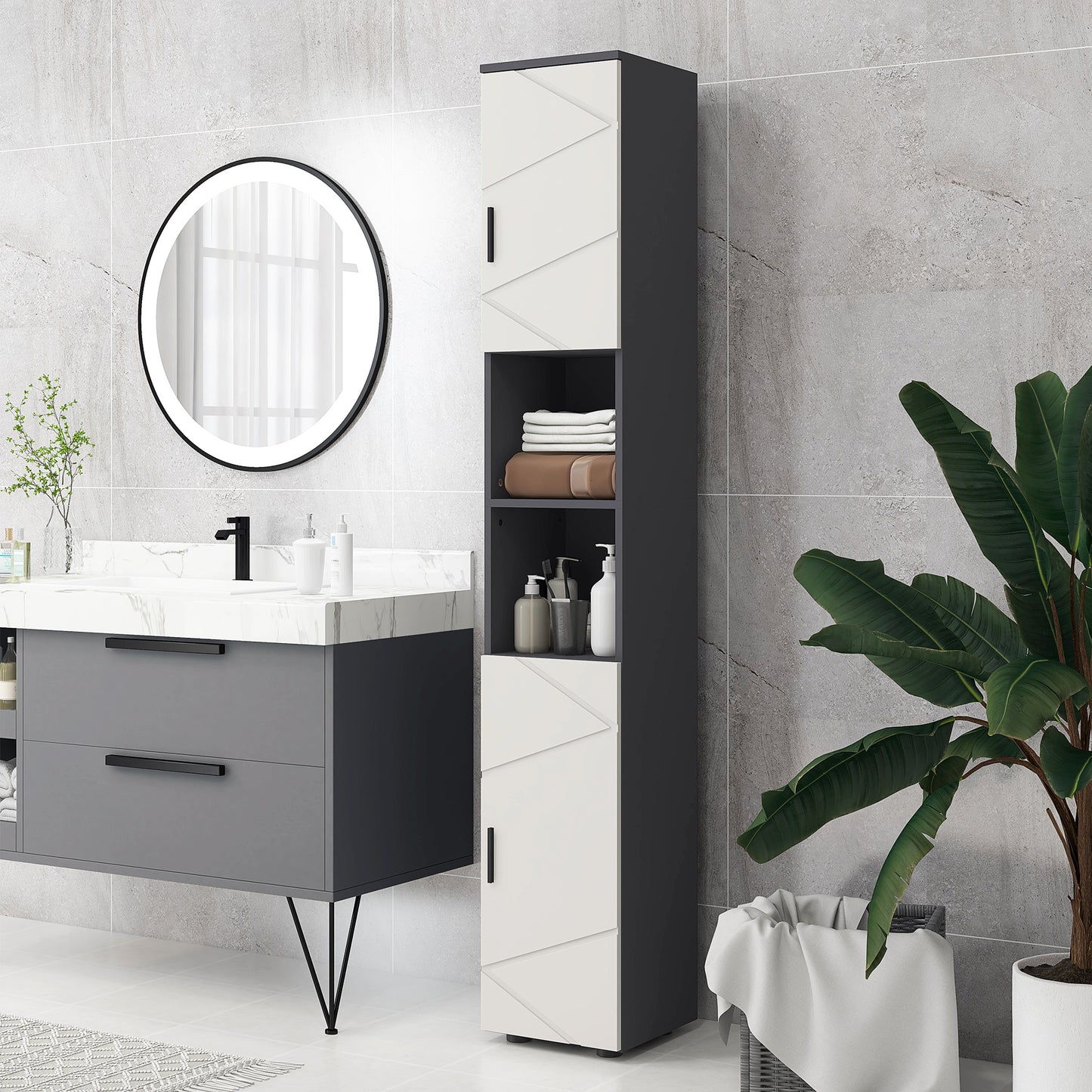 Tall narrow bathroom cabinet - adjustable shelf, gray