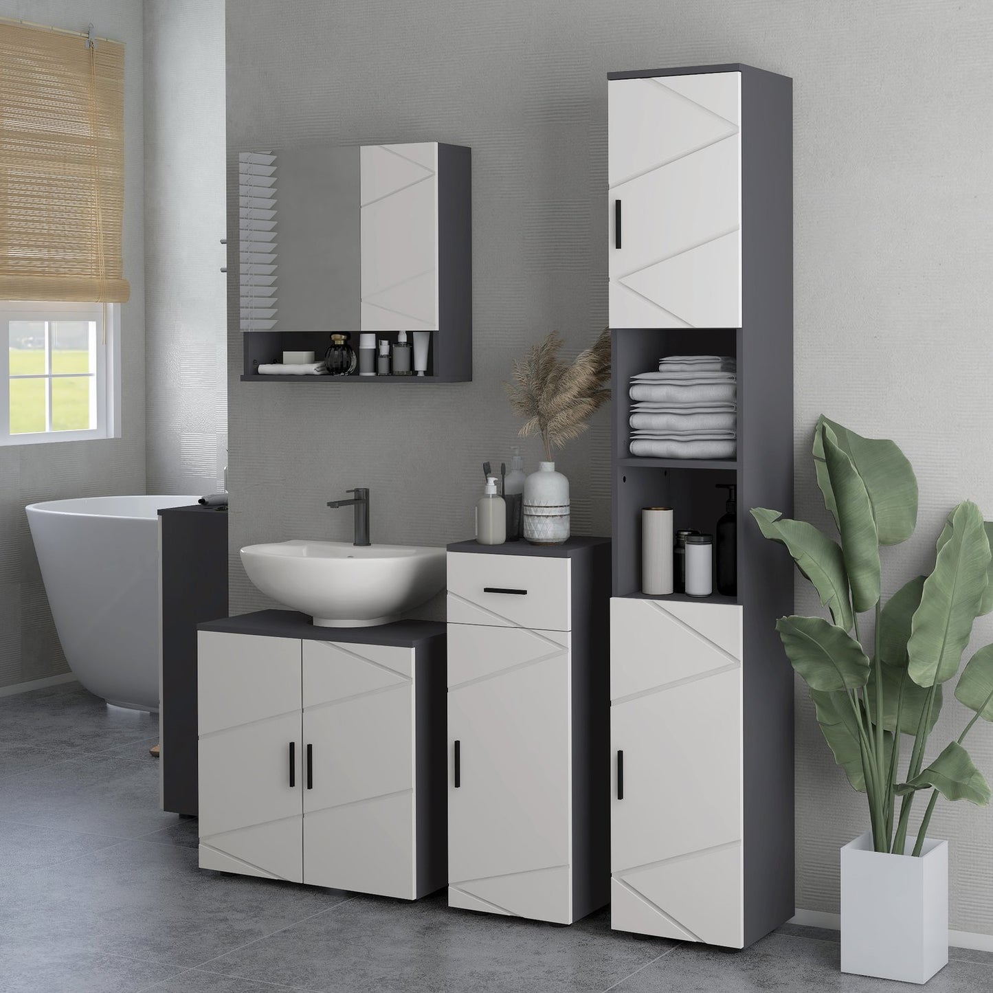 Tall narrow bathroom cabinet - adjustable shelf, gray