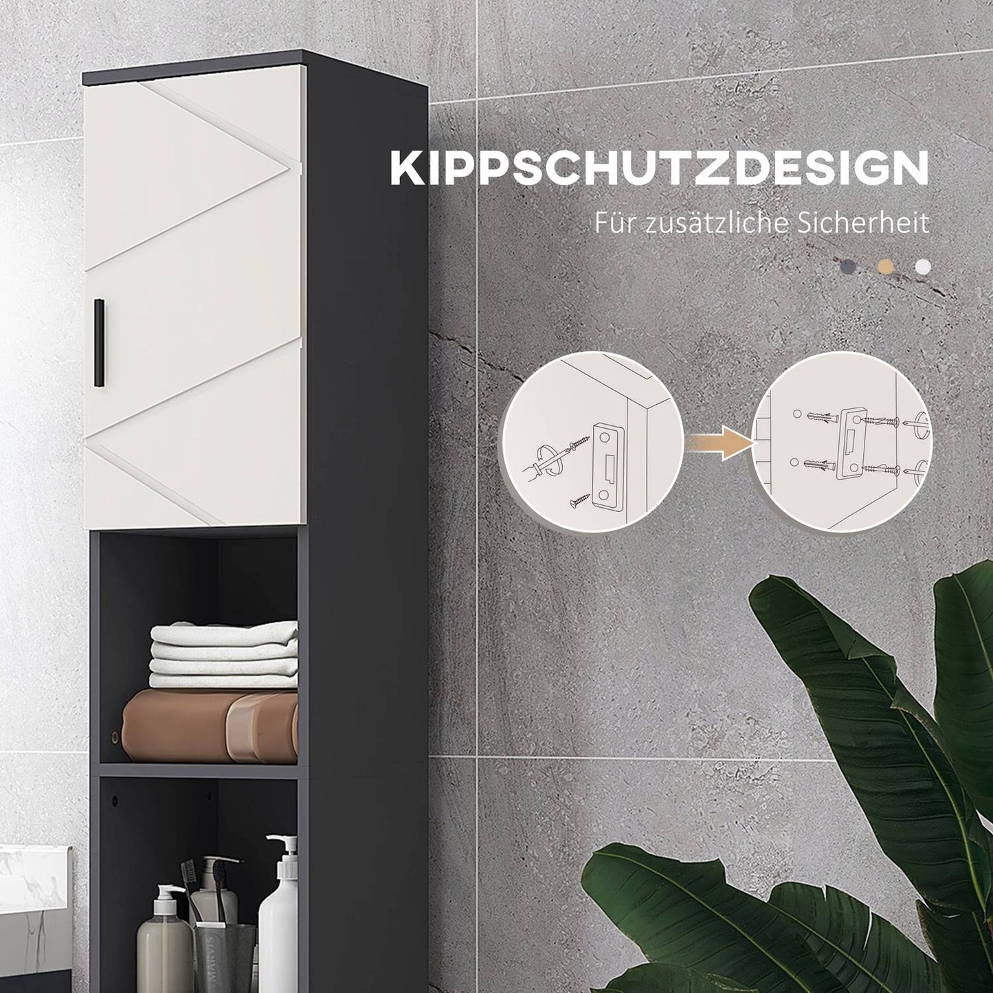 Tall narrow bathroom cabinet - adjustable shelf, gray