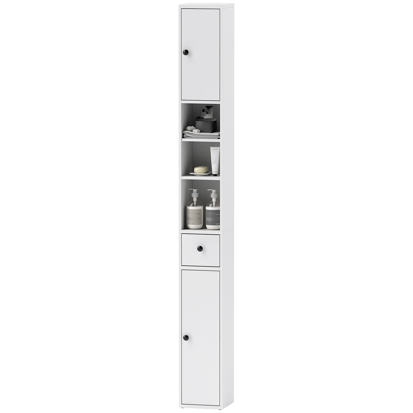 Tall narrow bathroom cabinet, adjustable shelf, white