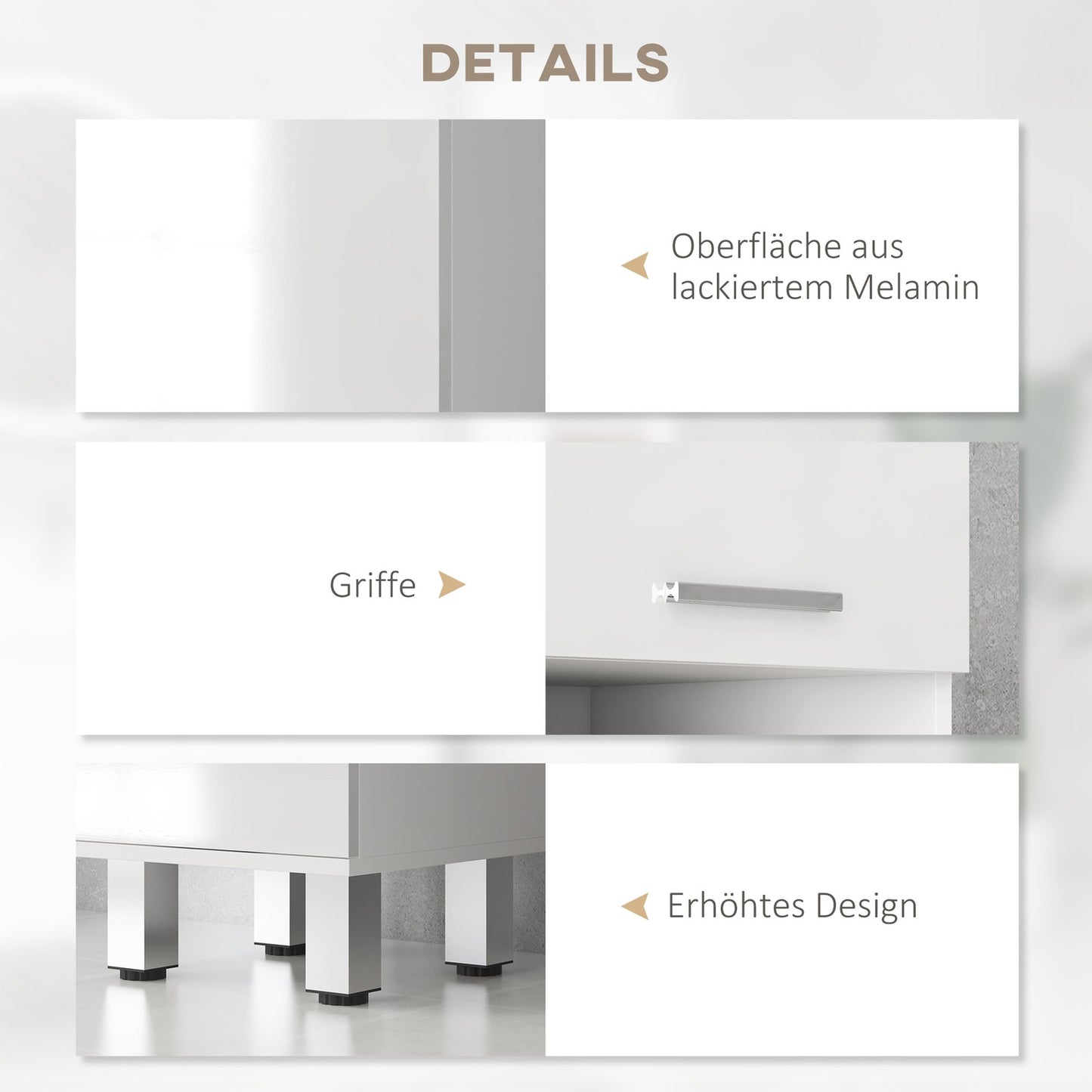 Tall white bathroom cabinet with adjustable shelf and drawers