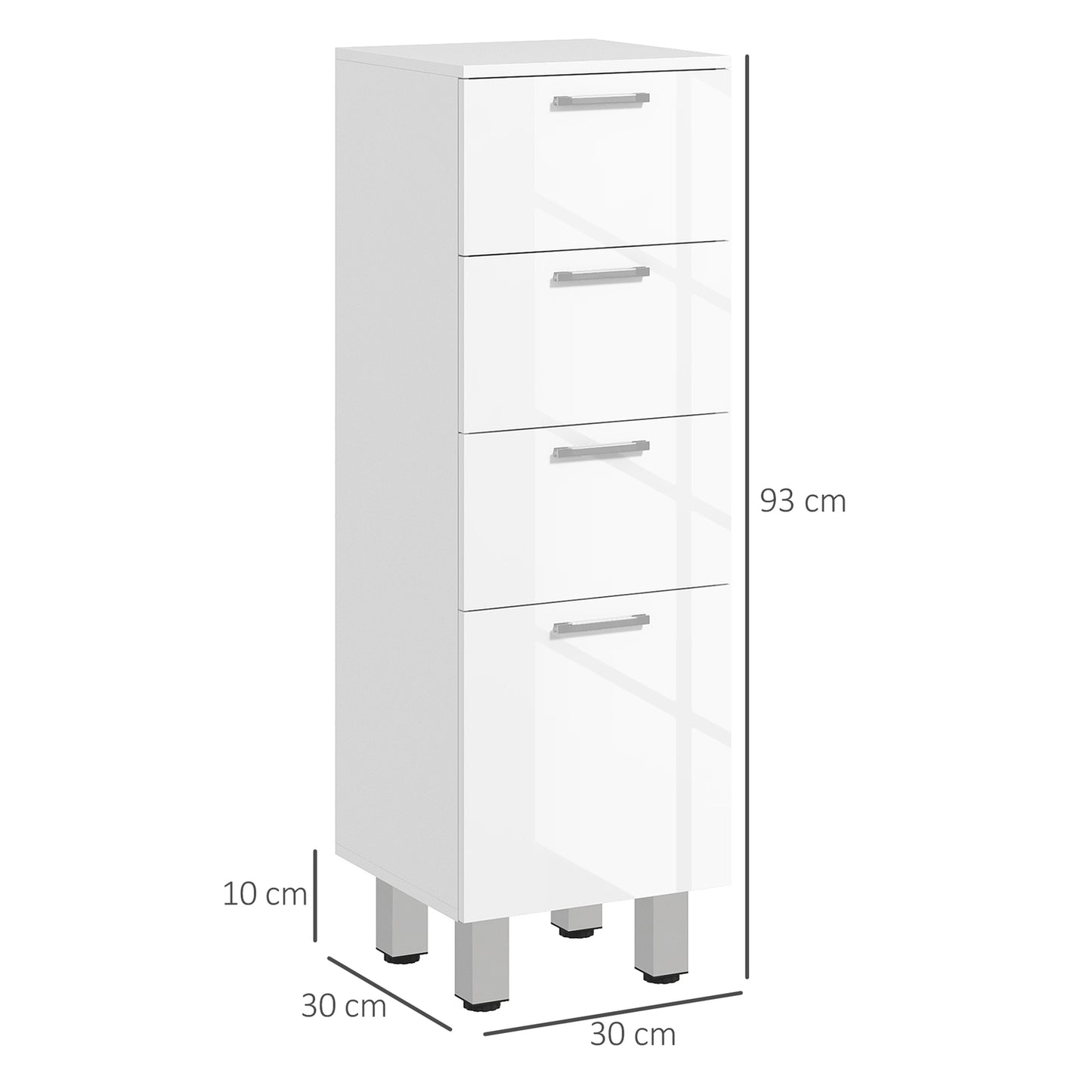 Slim white bathroom cabinet, adjustable shelf & 3 drawers