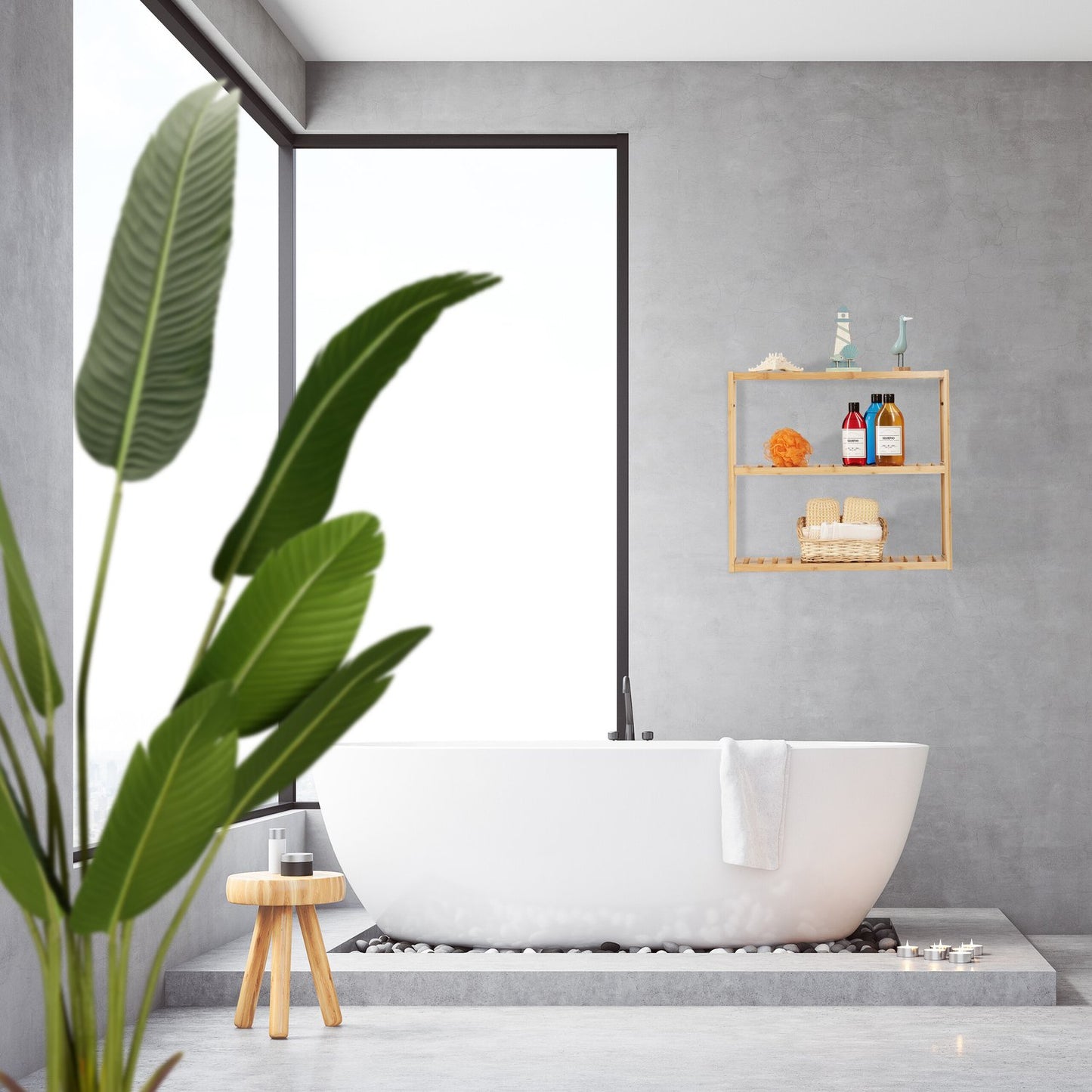 Narrow bathroom shelf with 3 shelves