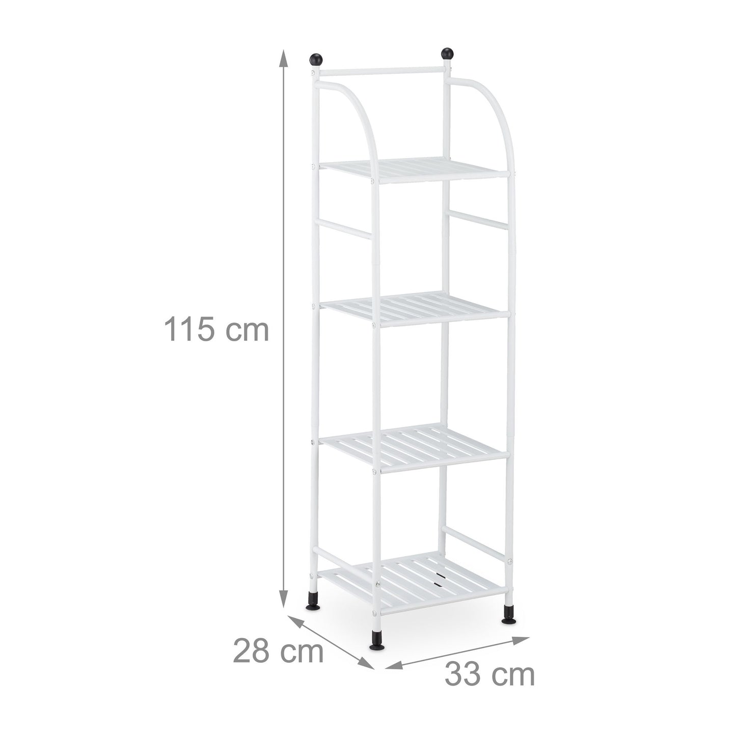 Narrow floor-standing shelf with 4 shelves