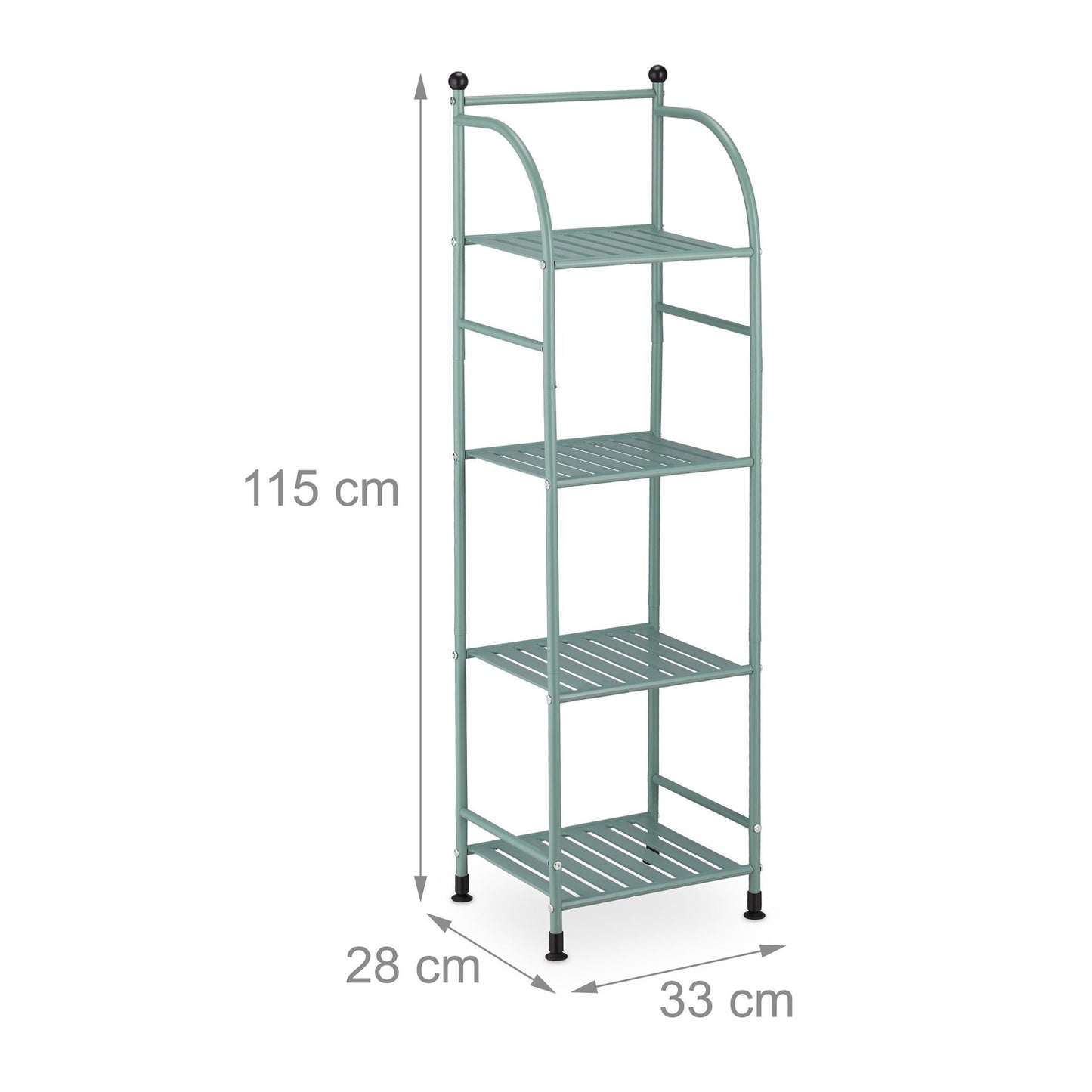 Narrow floor-standing shelf with 4 shelves