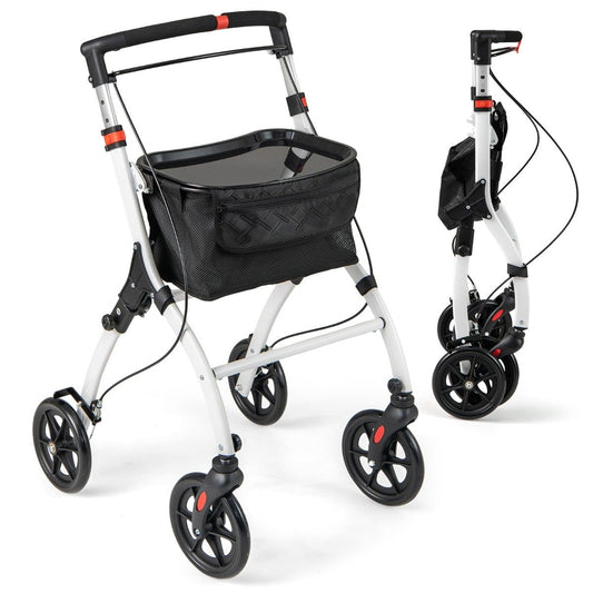 Narrow rollator with 5-way height adjustment & tray & 4 wheels & brakes walking aid