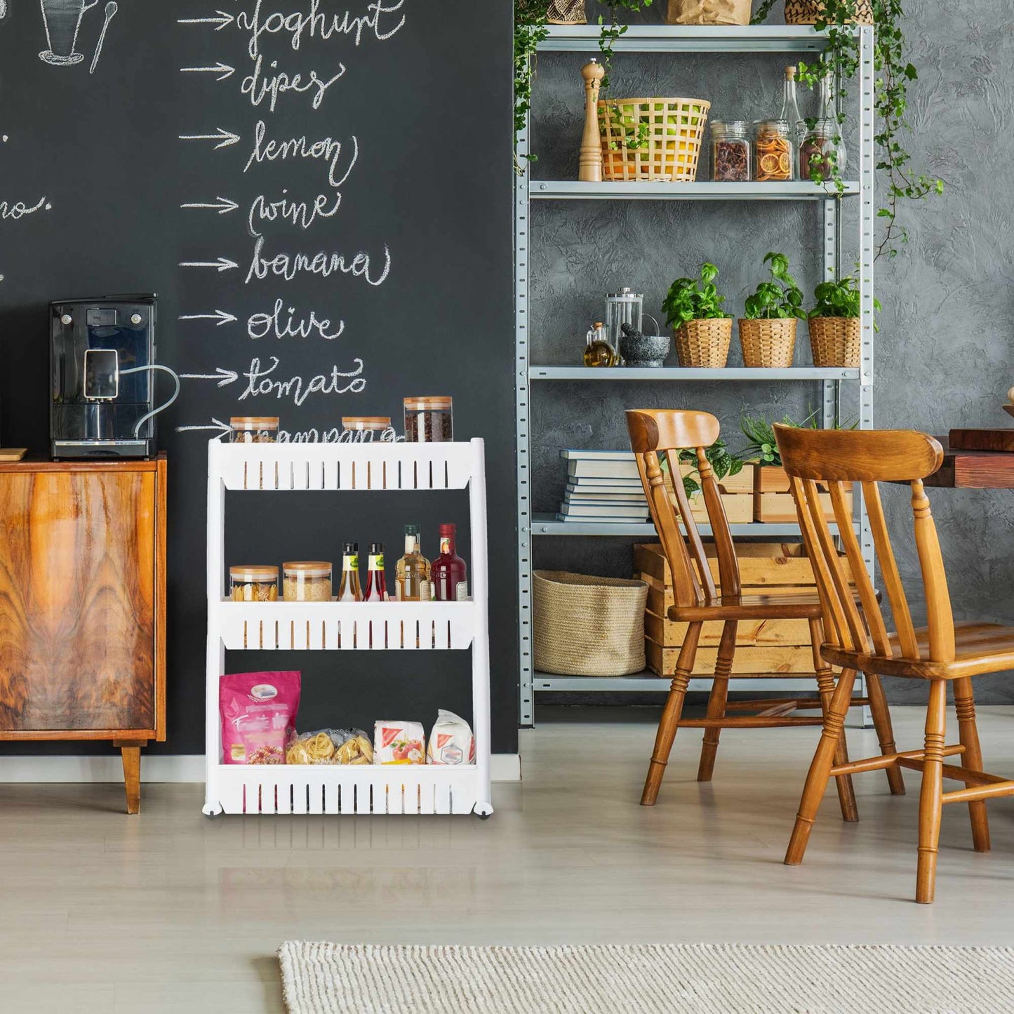 Narrow trolley with 3 shelves