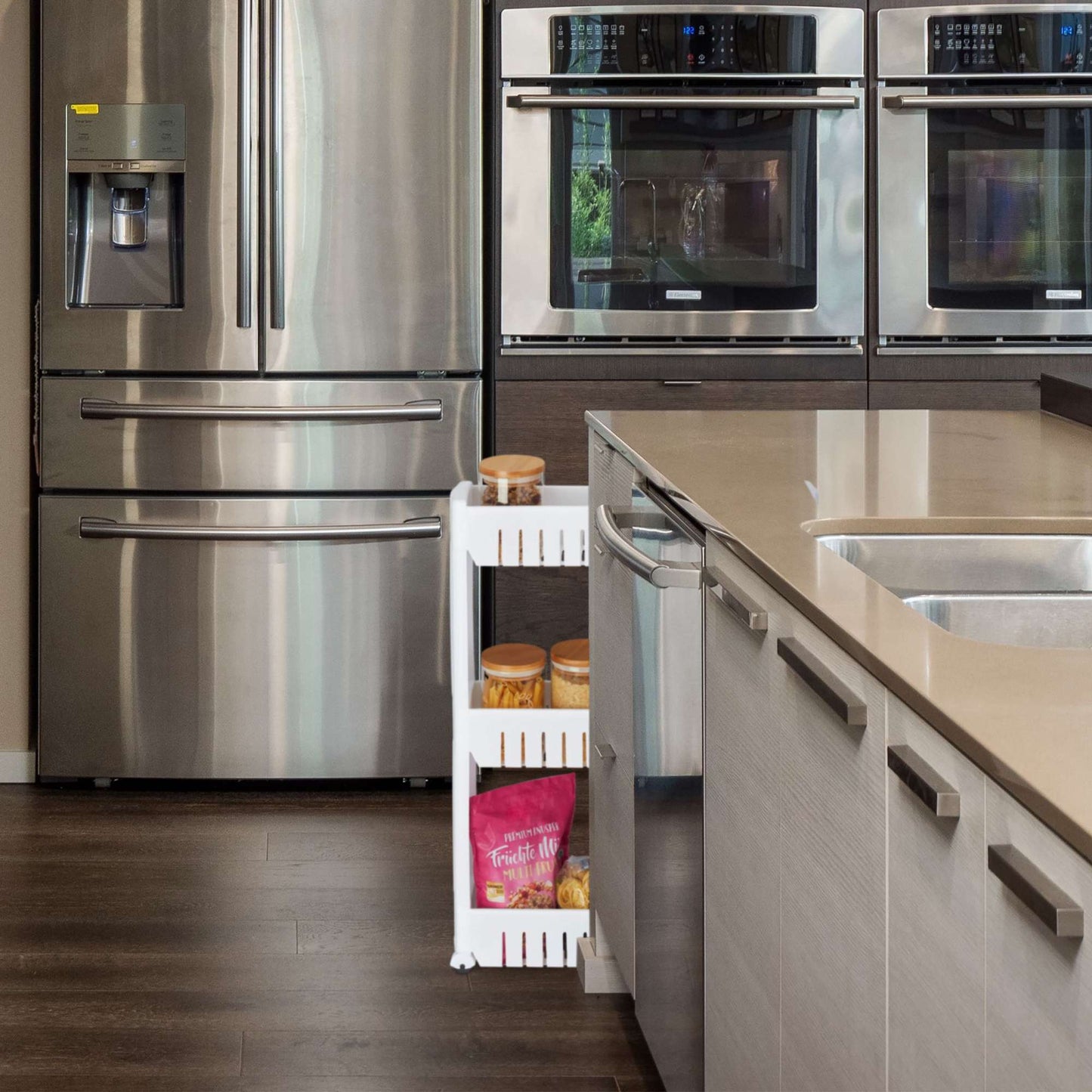 Narrow trolley with 3 shelves