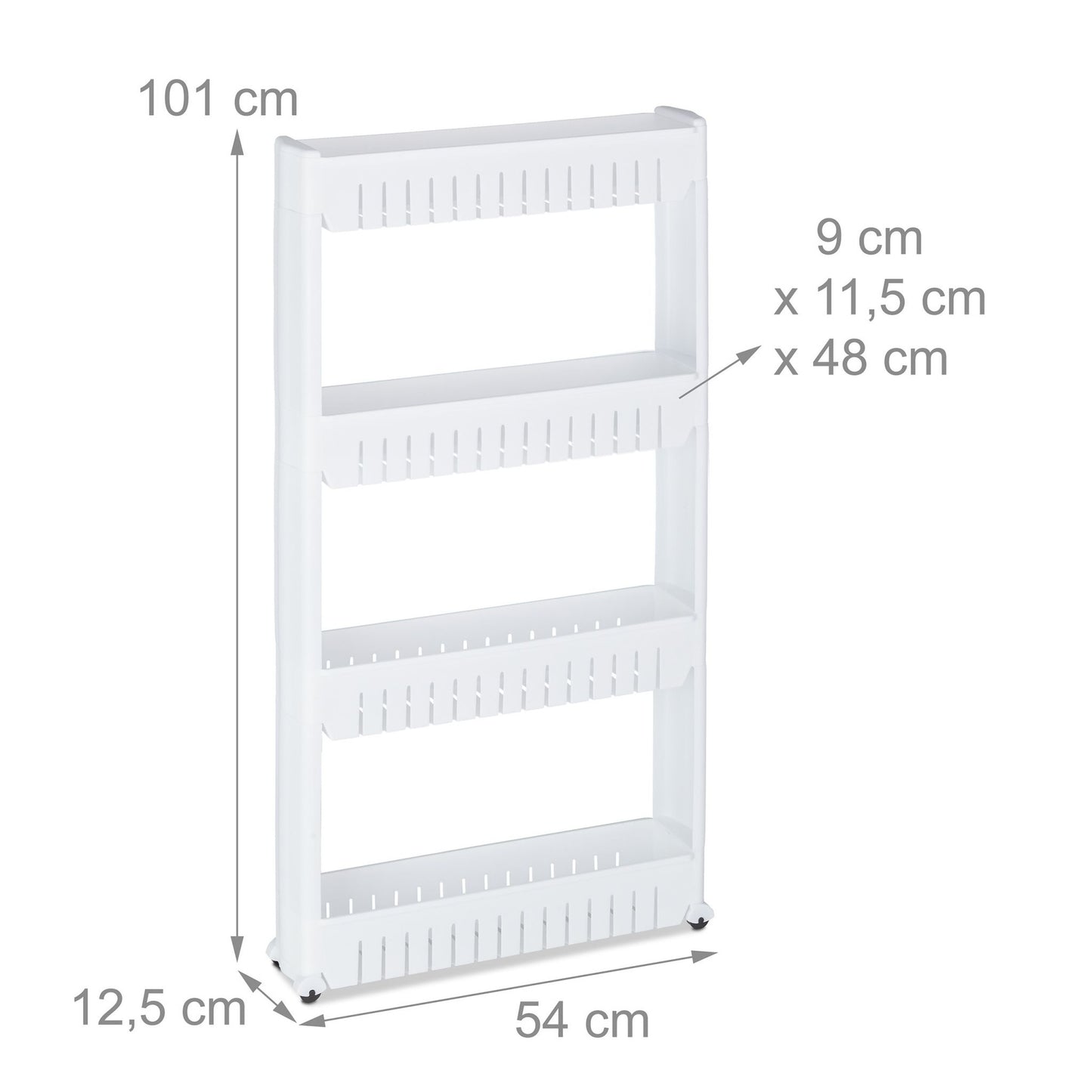 Narrow trolley with 4 shelves