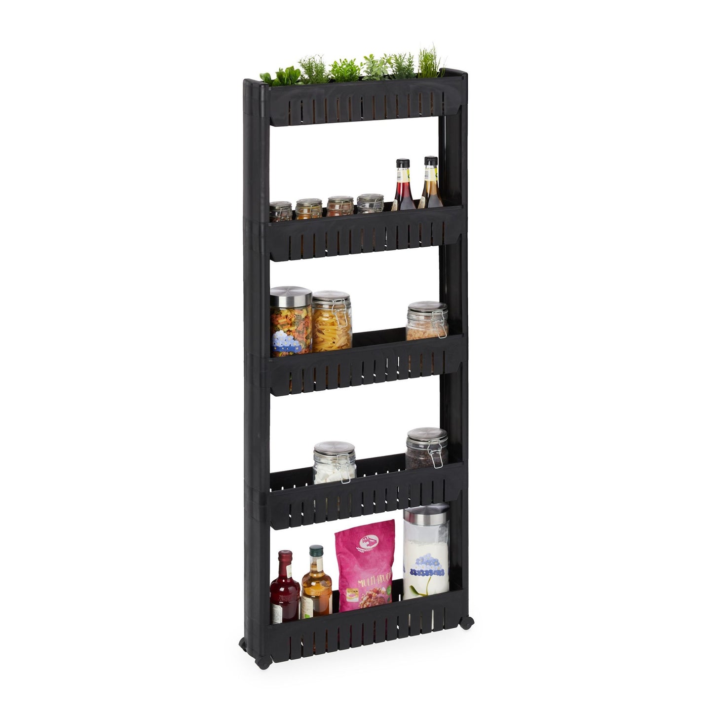 Narrow trolley with 5 shelves