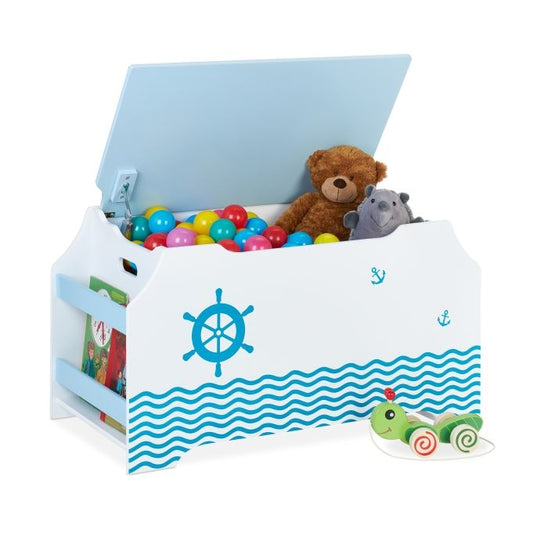 Nautical Toy Chest with Book Shelves