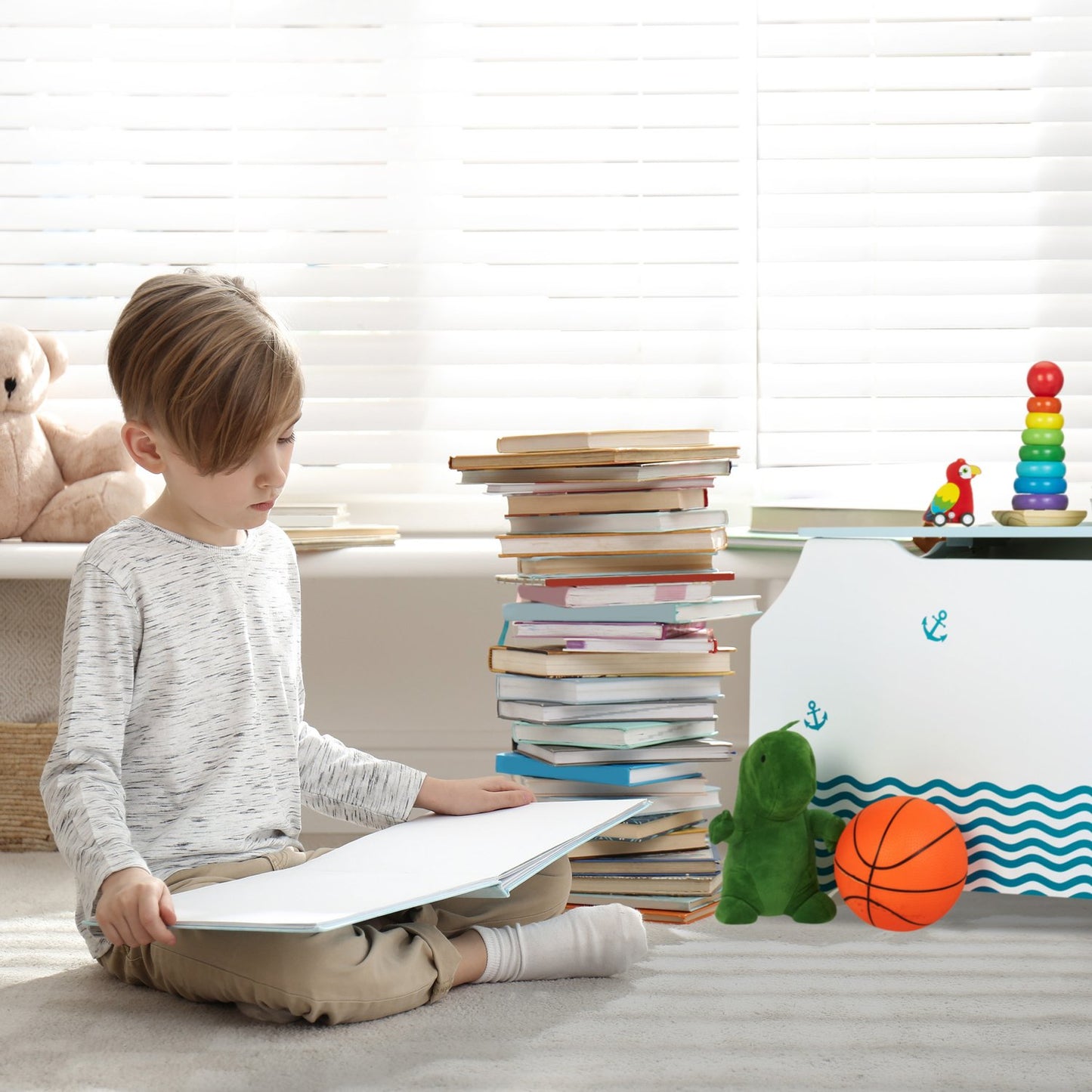 Nautical Toy Chest with Book Shelves