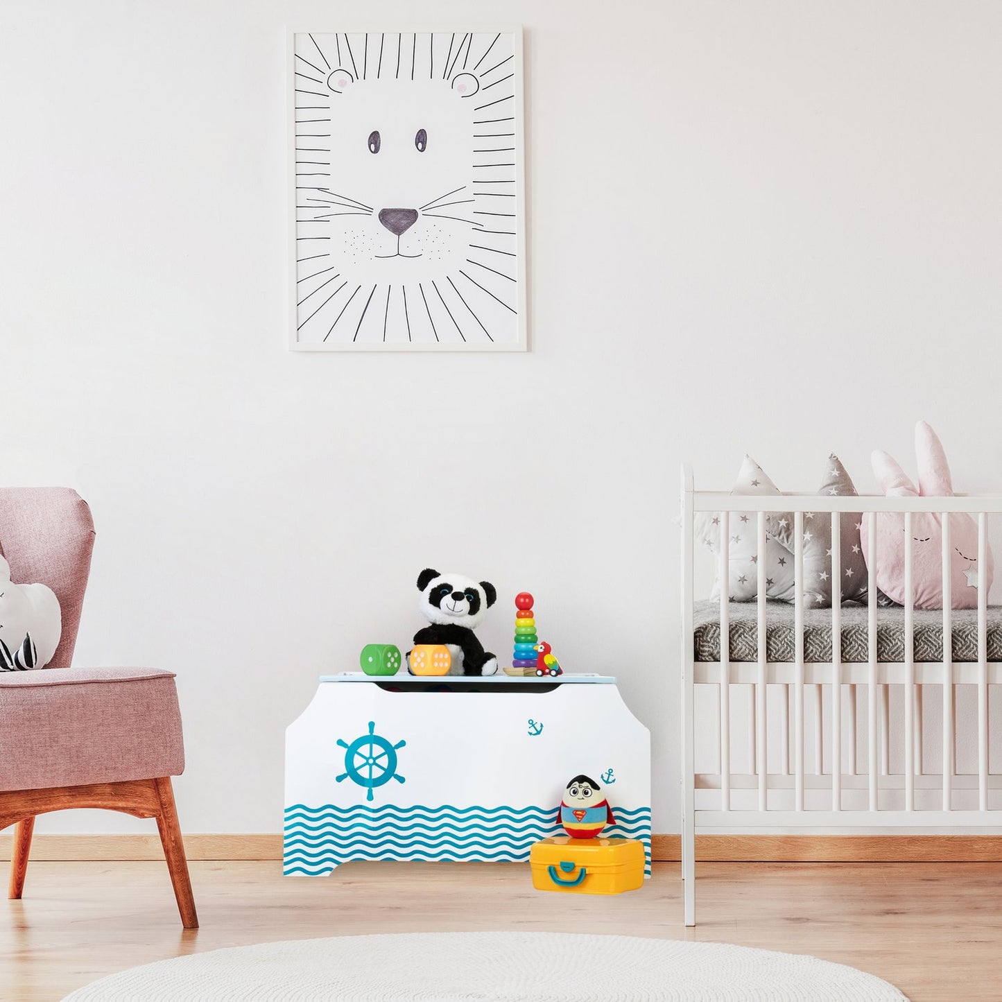 Nautical Toy Chest with Book Shelves