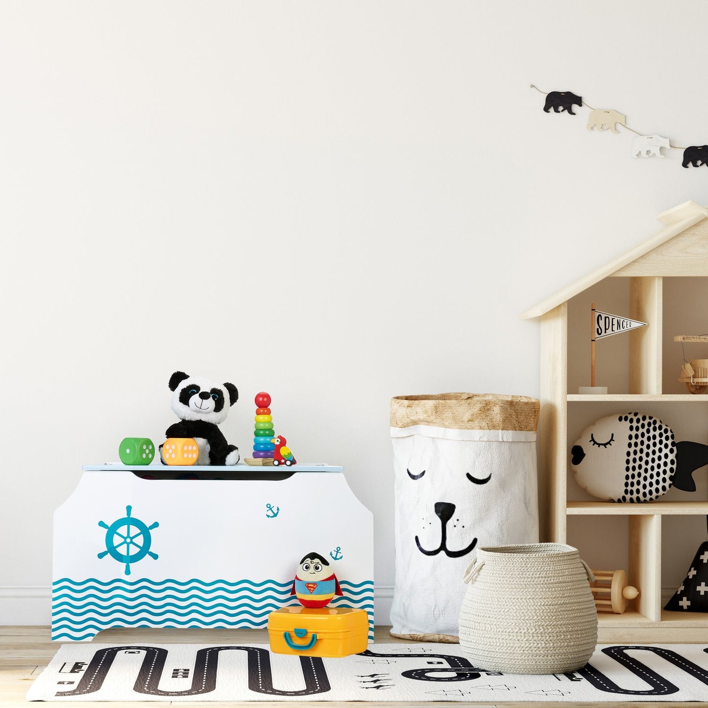 Nautical Toy Chest with Book Shelves