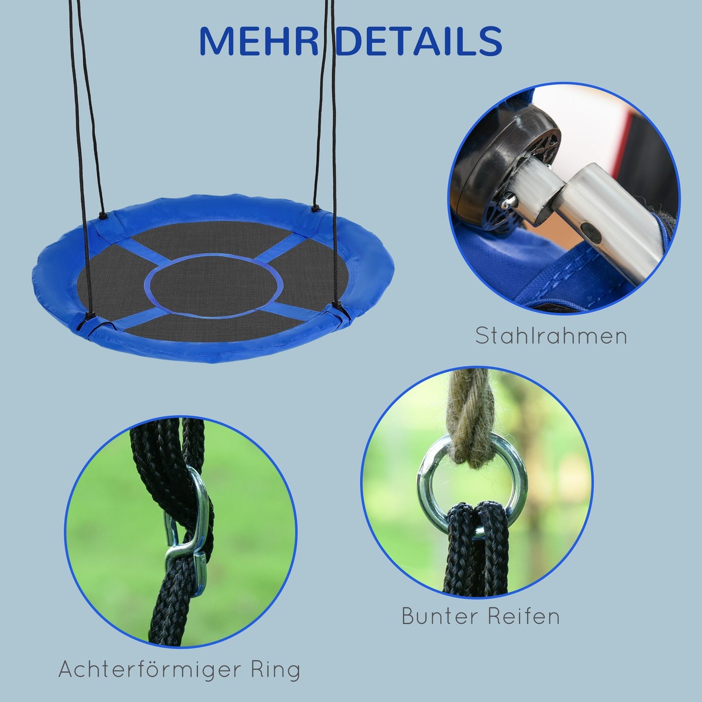Adjustable Blue Nest Swing, Ø110 cm, 150 kg, 3-12 years