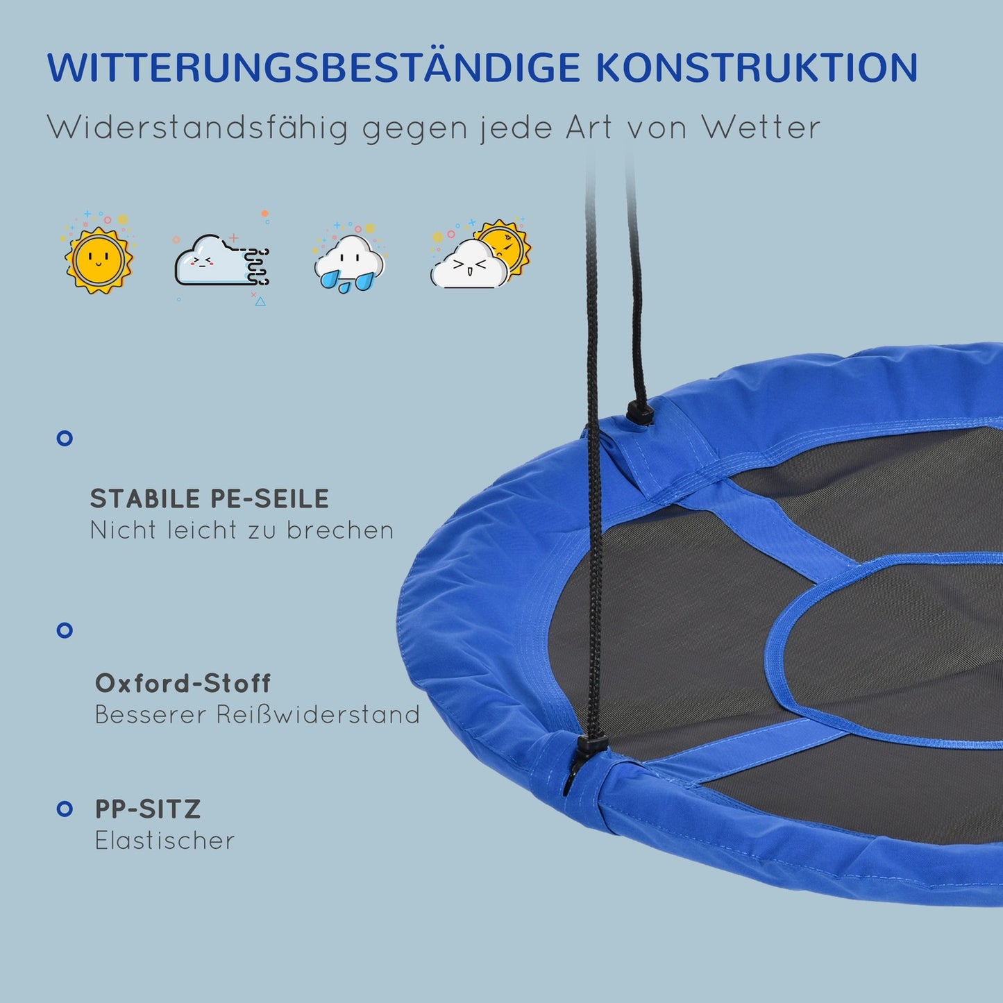 Adjustable Blue Nest Swing, Ø110 cm, 150 kg, 3-12 years
