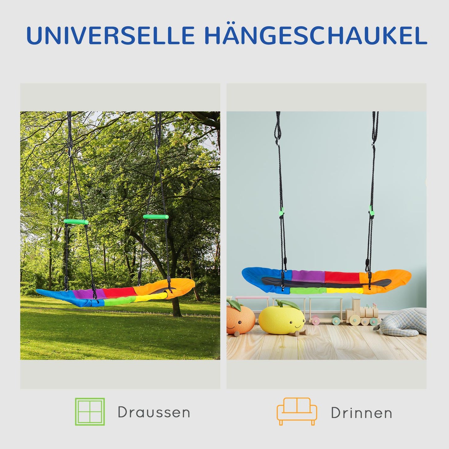Rocking chair for children outdoors, 3-14 years, adjustable rope
