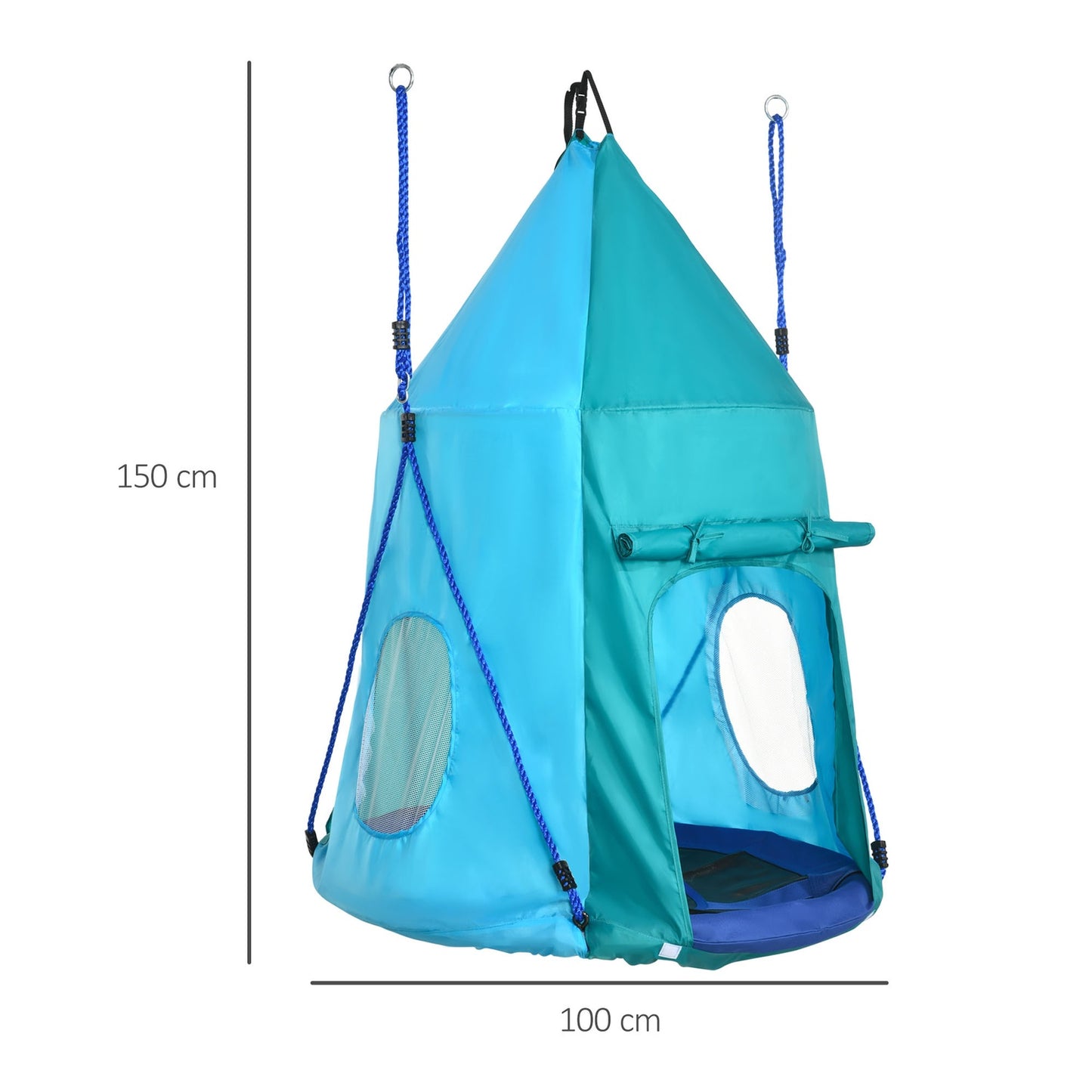 Children's swing with tent, adjustable, waterproof, blue-green