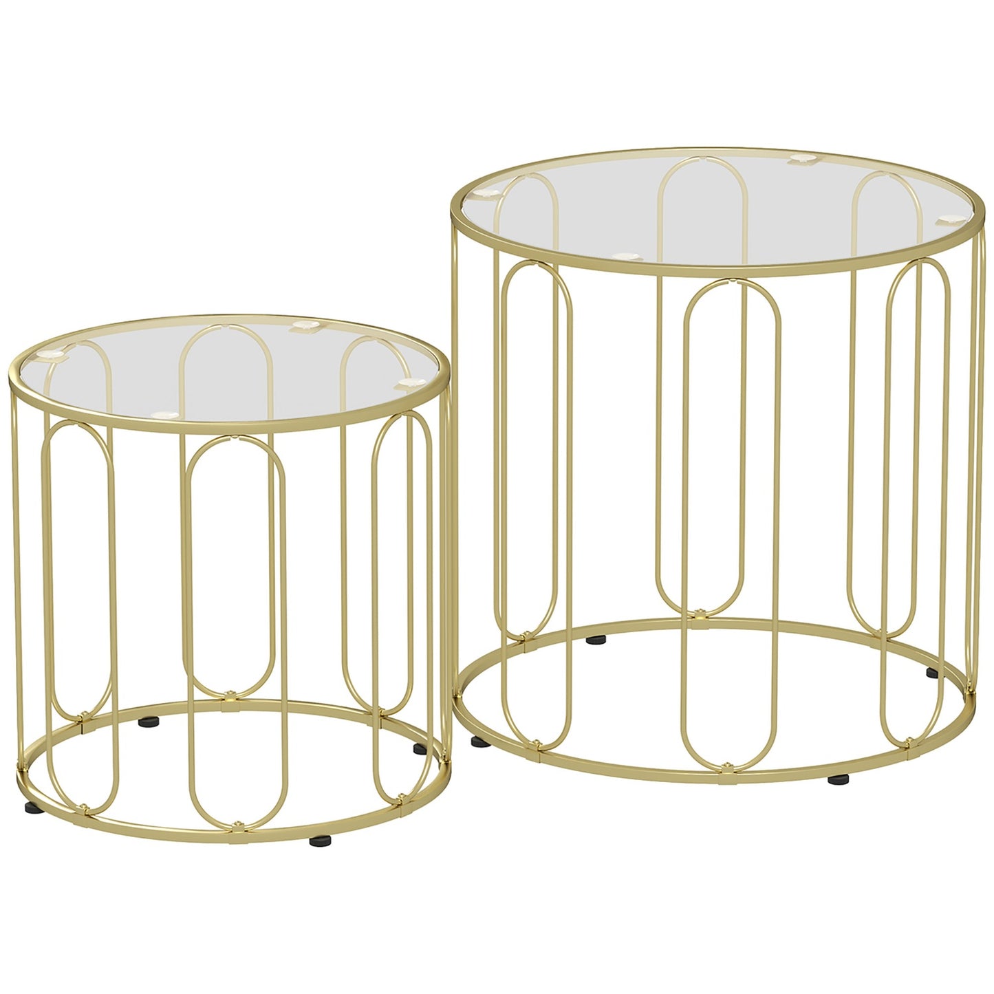 Nested Round Coffee Tables, Metal Frame, Glass Top