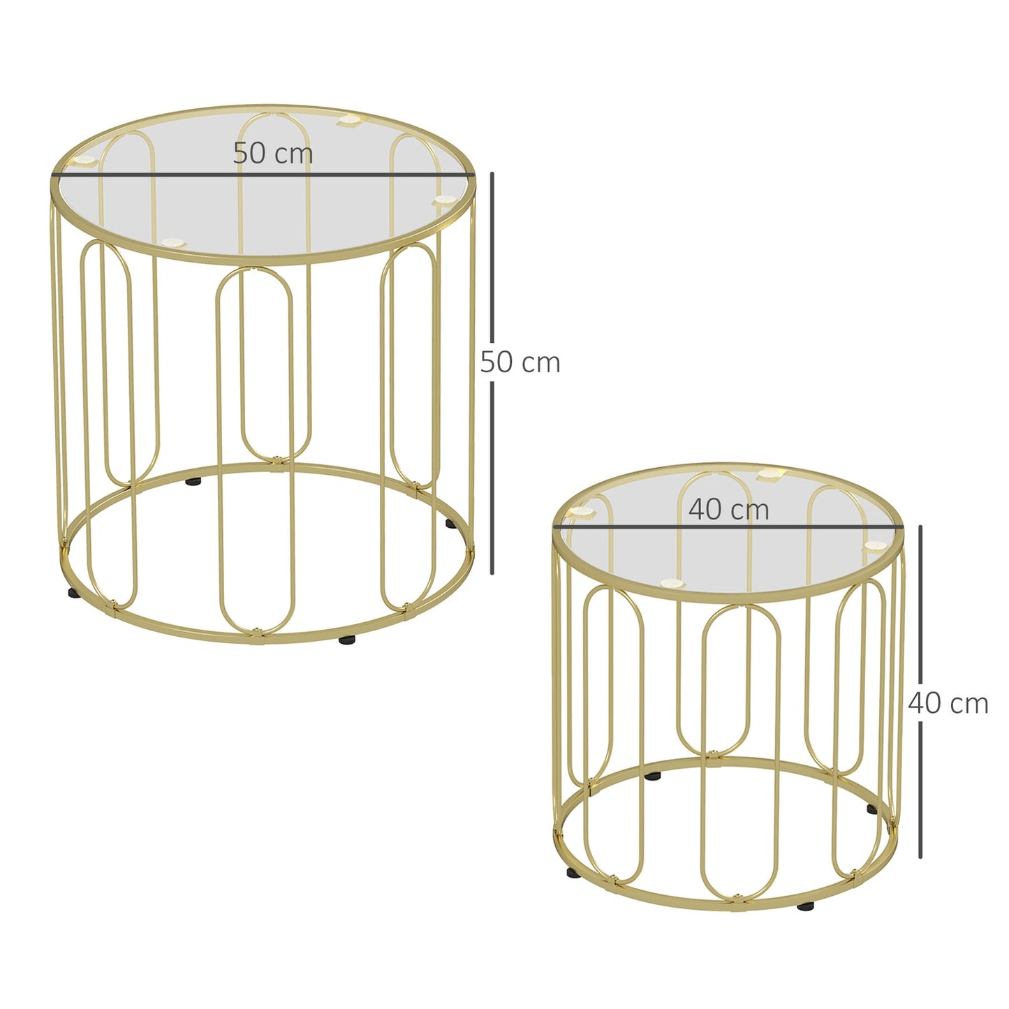 Nested Round Coffee Tables, Metal Frame, Glass Top