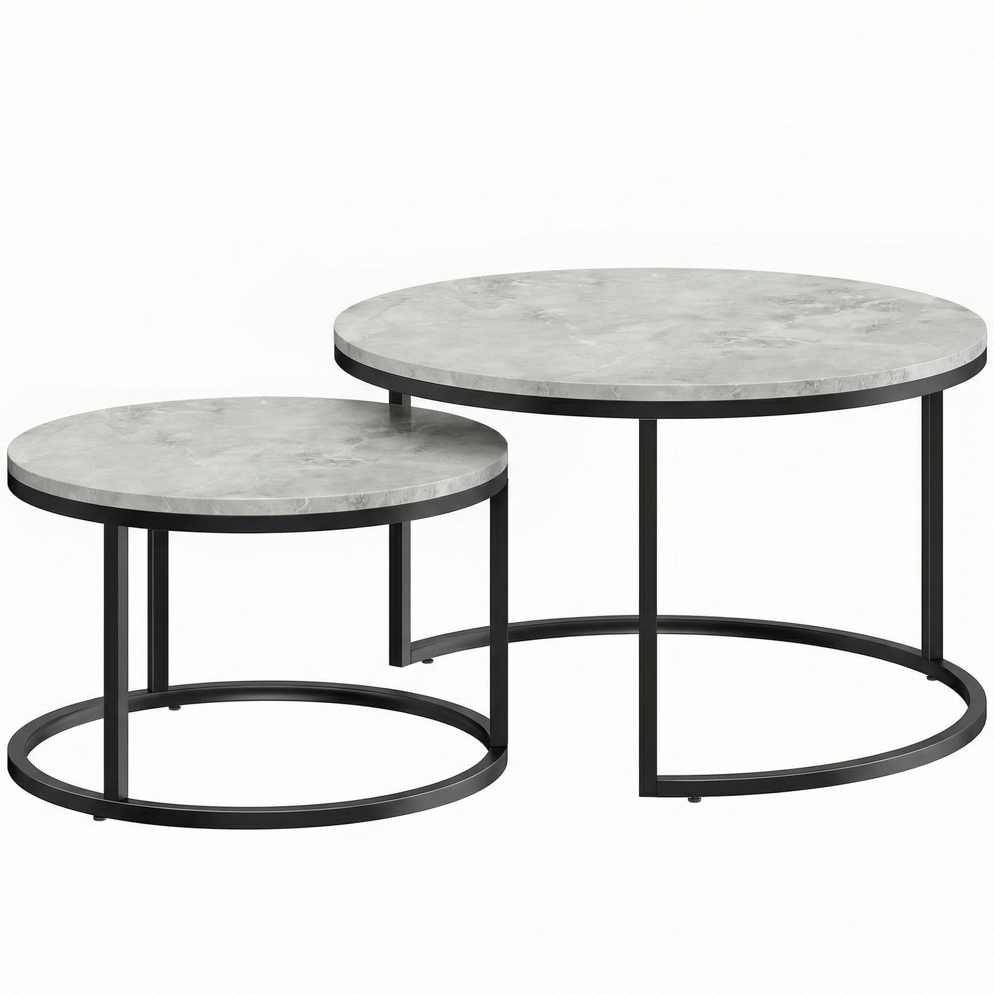 Nesting Coffee Table Set, Marble Look, Metal Frame, 2-Piece