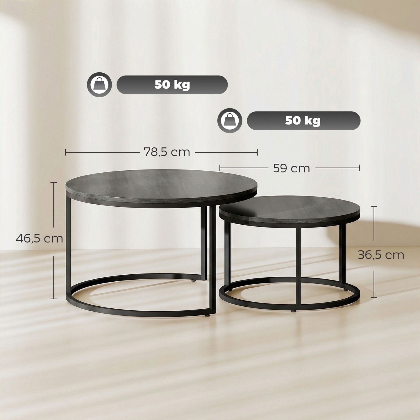 Nesting Coffee Table Set, Metal Frame, Wood Finish