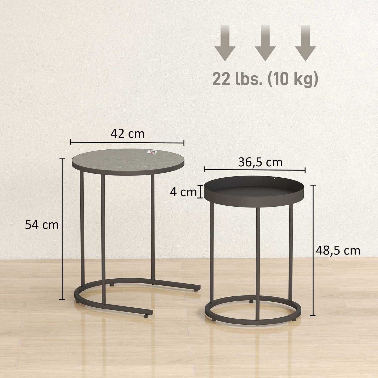 Nesting Coffee Tables Set, Metal Tray Design, Gray