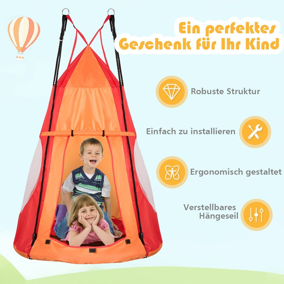 Nest swing children's swing set Max. load capacity 150 kg 100 cm diameter orange