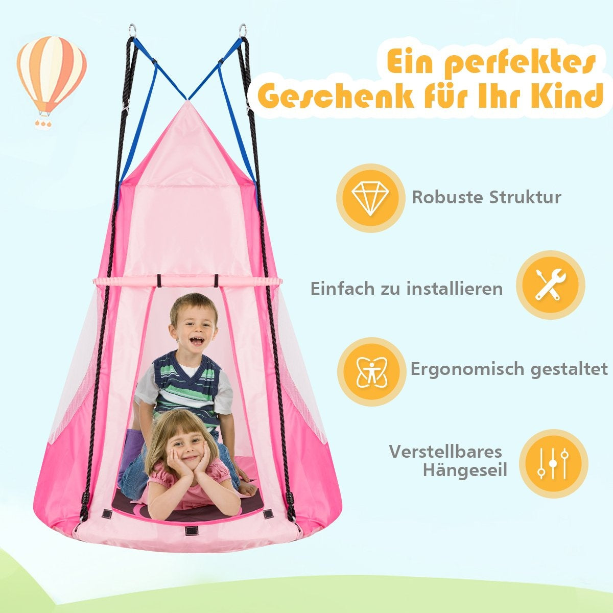 Nest swing children's swing set Max. load capacity 150 kg 100 cm diameter pink