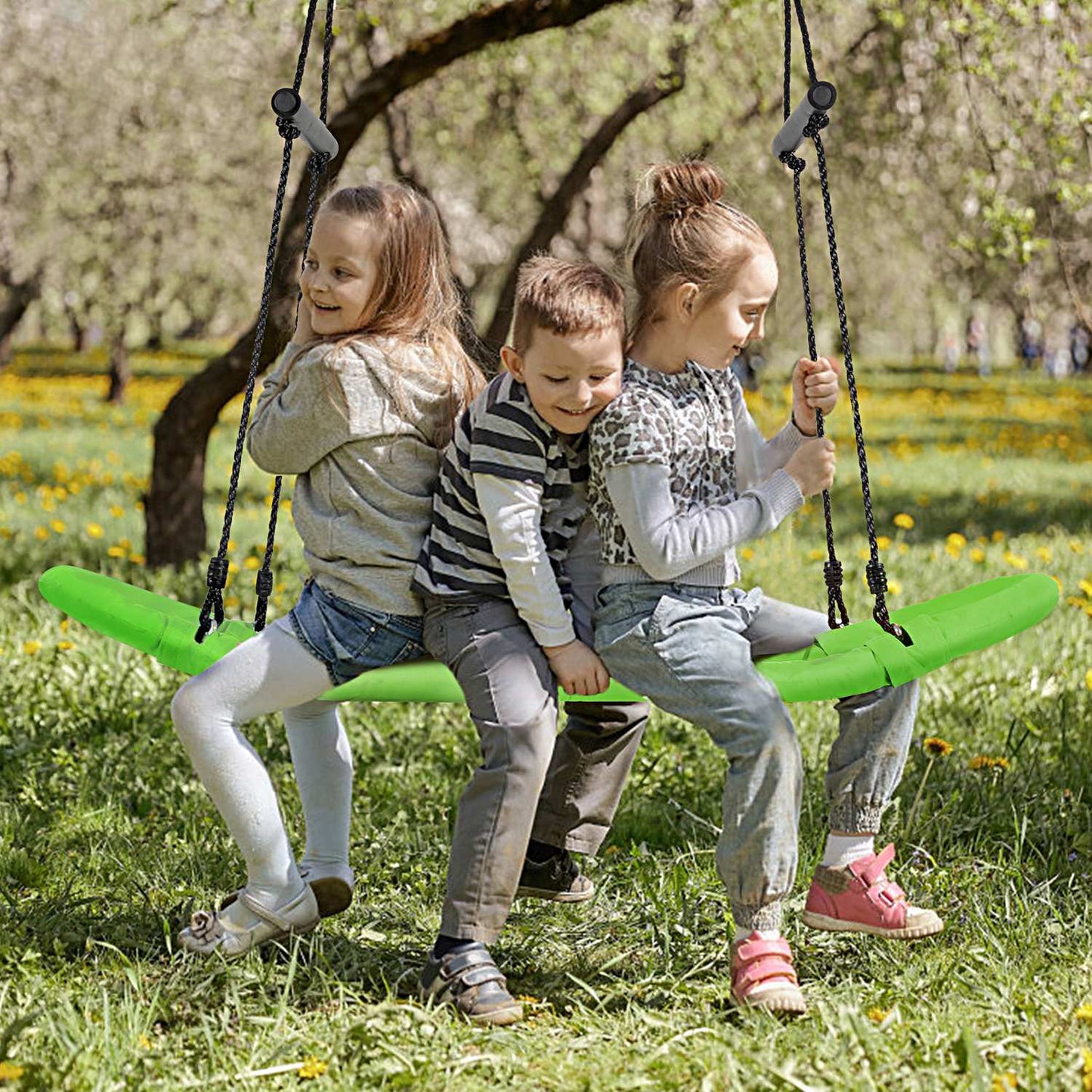 Nest swing children's tree swing with 100-180cm adjustable rope hanging swing green 123x45cm
