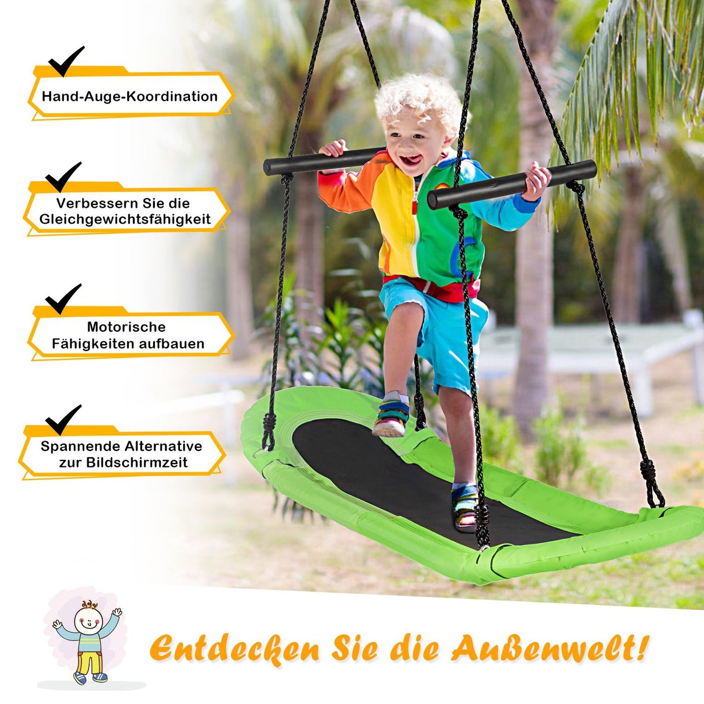 Nest swing children's tree swing with 100-180cm adjustable rope hanging swing green 123x45cm