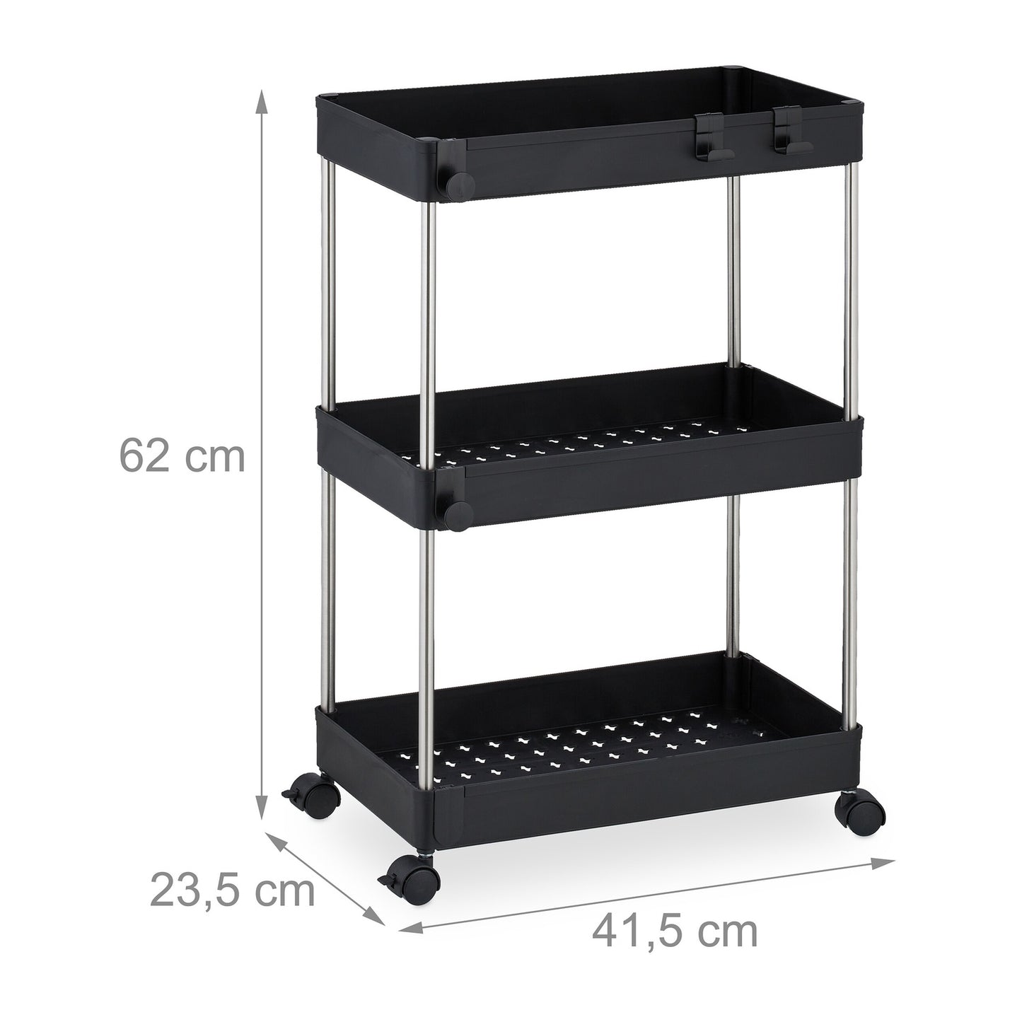 Niche Trolley with 3 Shelves, Black, Mobile Storage