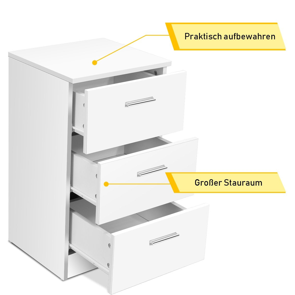 Nightstand with 3 Drawers, Chipboard, 38x67x35cm, White/Black