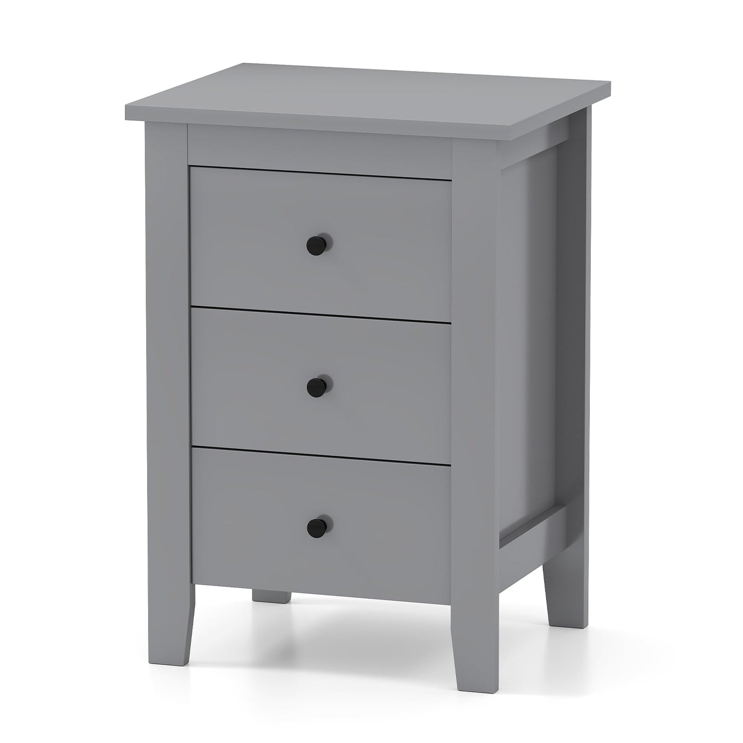 Nightstand with 3 Drawers, Large Storage, Grey