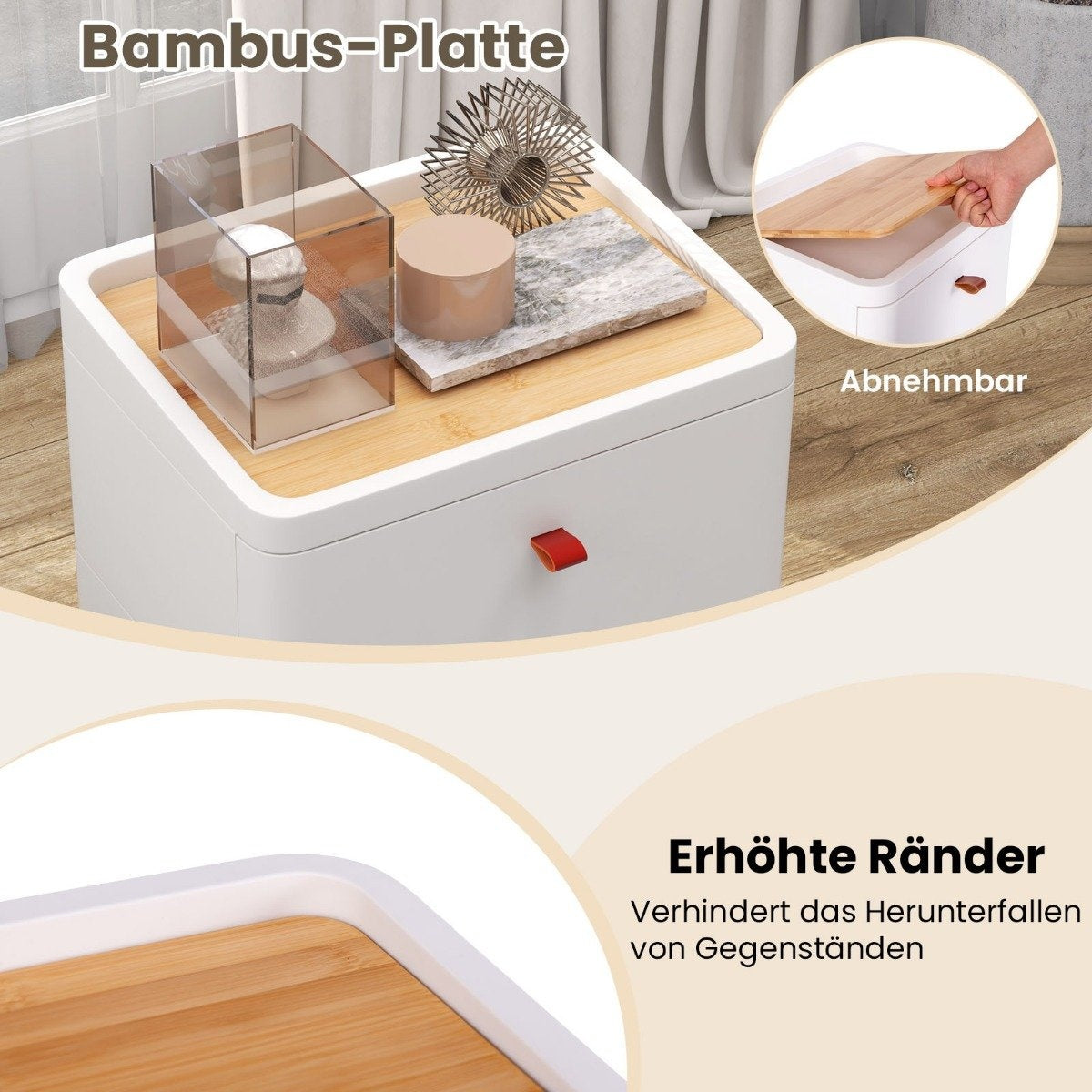 Nightstand with 4 drawers bedside table chest of drawers with removable organizer tray white 42 x 32 x 81.5 cm