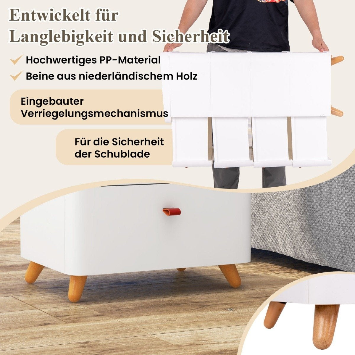 Nightstand with 4 drawers bedside table chest of drawers with removable organizer tray white 42 x 32 x 81.5 cm