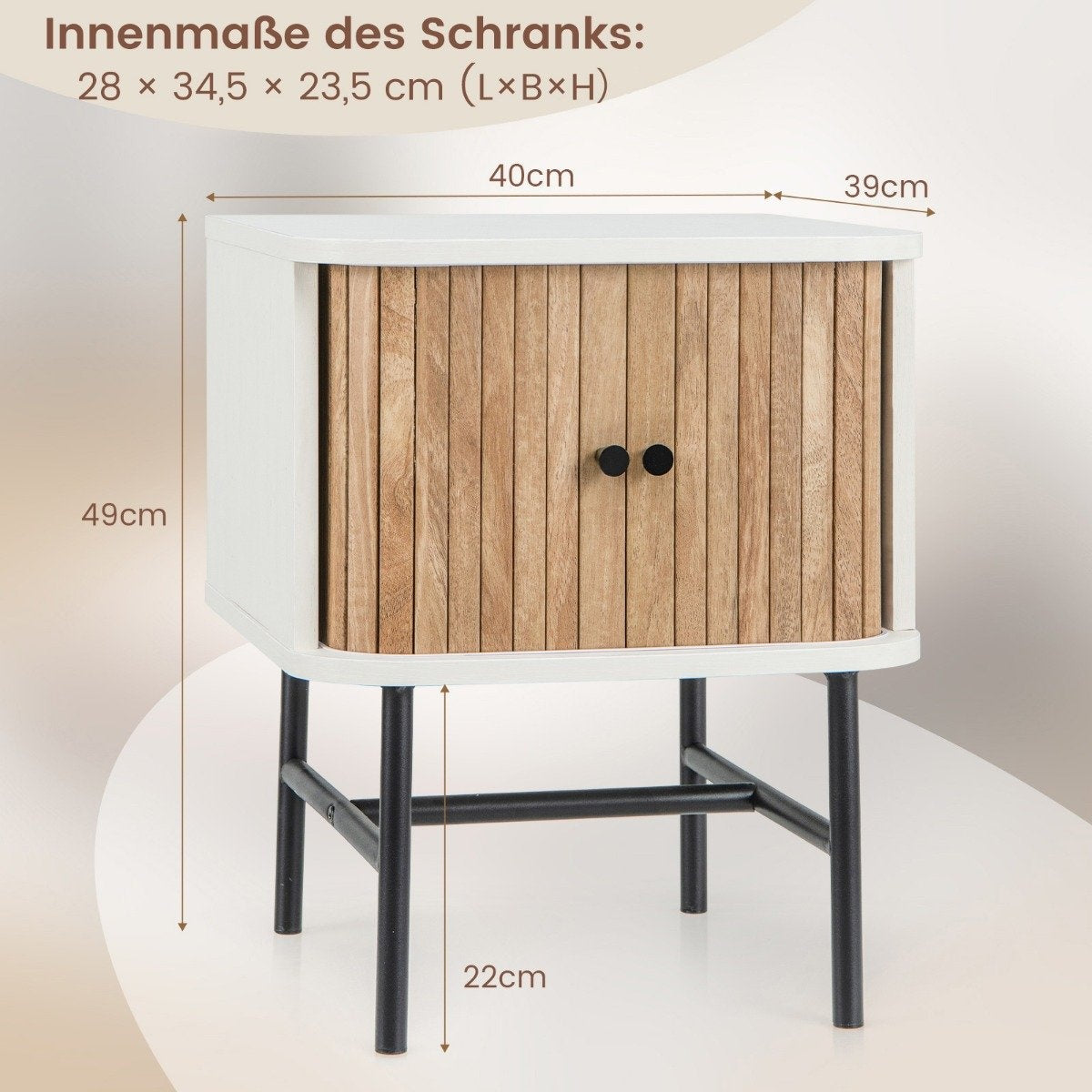 Nightstand with Sliding Doors, Storage 40x39x49 cm, White