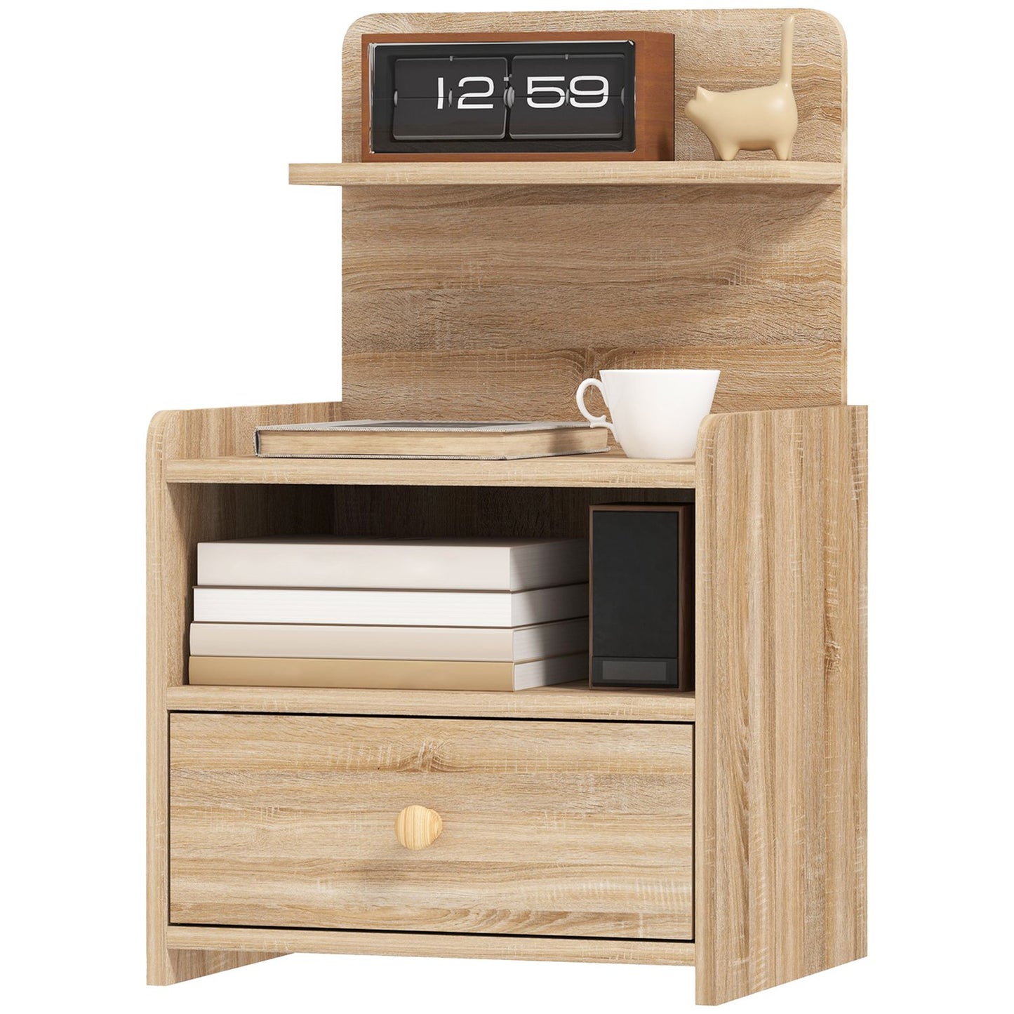 Nightstand with Storage, Chipboard, Tip-Resistant, Natural Wood