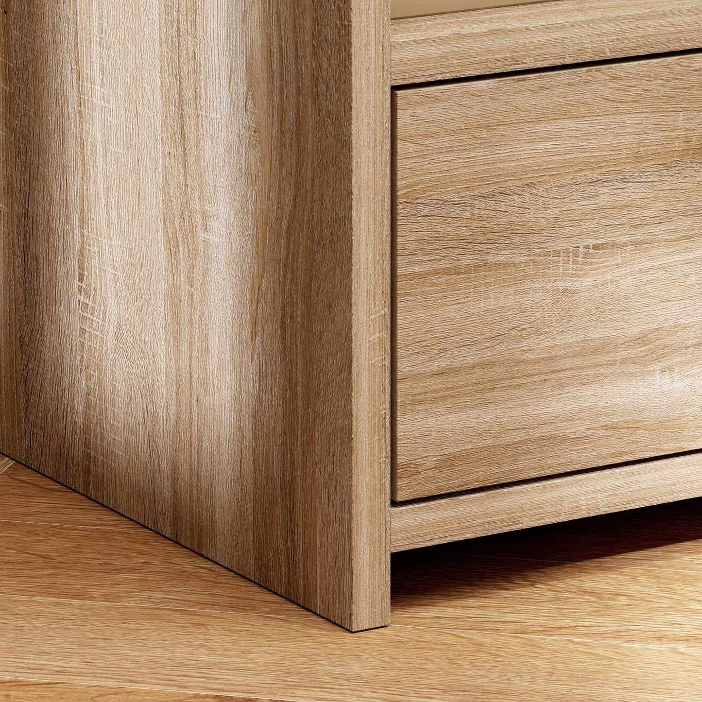Nightstand with Storage, Chipboard, Tip-Resistant, Natural Wood