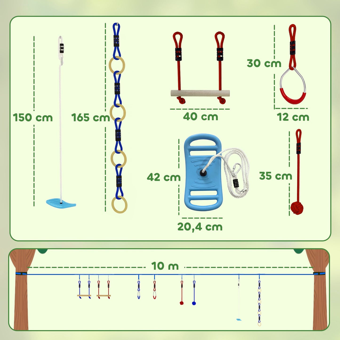 Ninja Slackline Kinder-Kletterseil-Set, 3-in-1 Schaukel, 100 kg Belastbarkeit