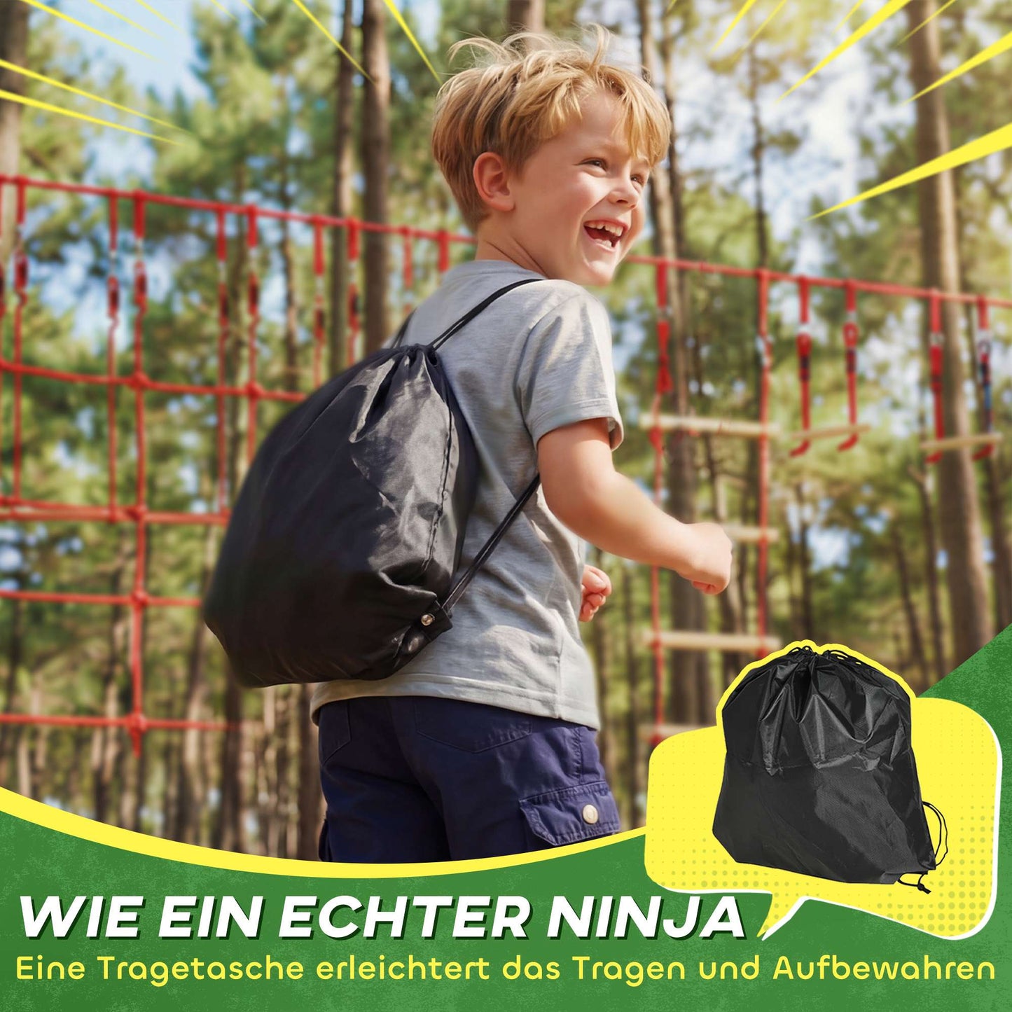 Ninja Slackline Set for Kids, 150x300 cm Climbing Net