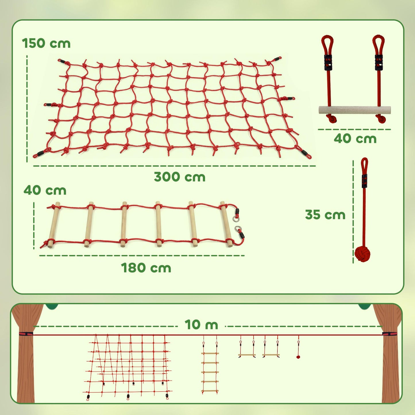 Ninja Slackline Set for Kids, 150x300 cm Climbing Net