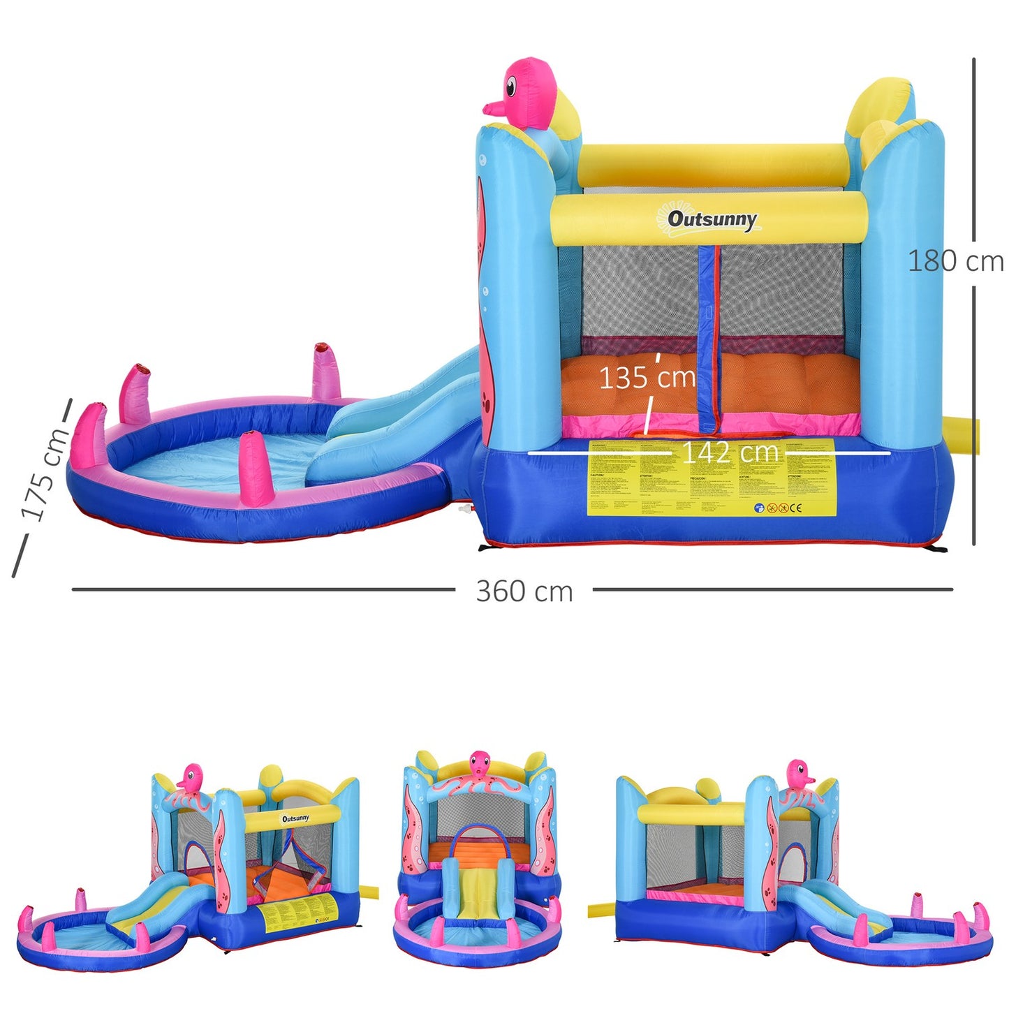 Inflatable octopus bouncy castle with slide and pool