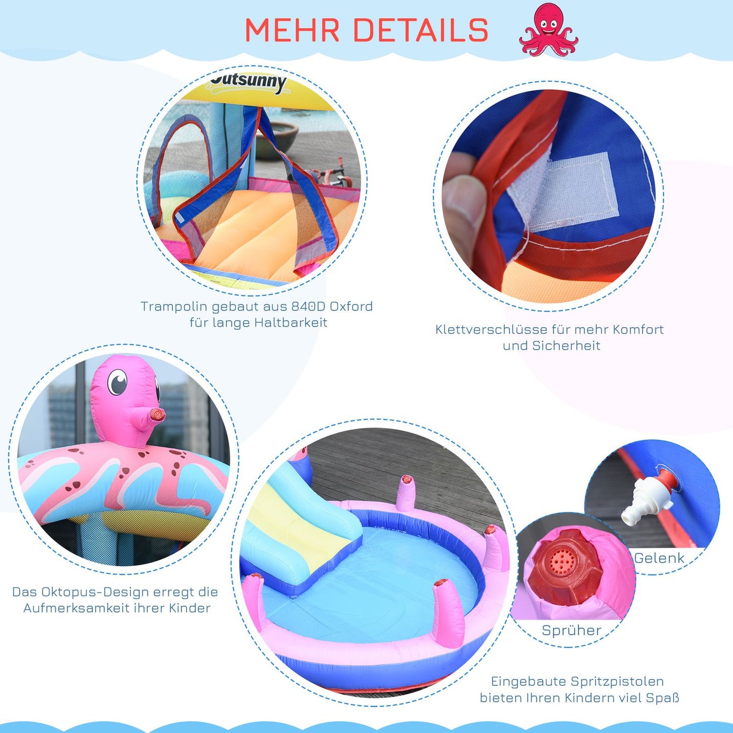 Inflatable octopus bouncy castle with slide and pool
