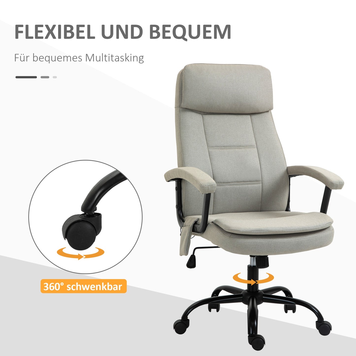 Gaming Office chair, lumbar massage, adjustable beige linen