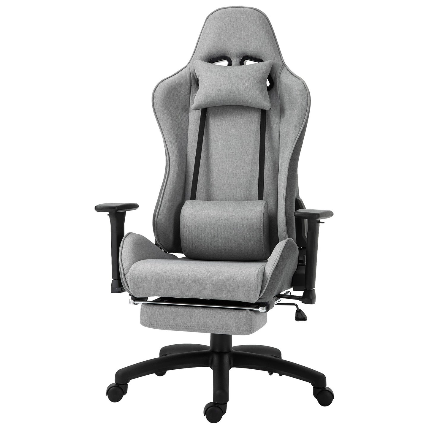 Ergonomic gray office chair with head and lumbar cushions