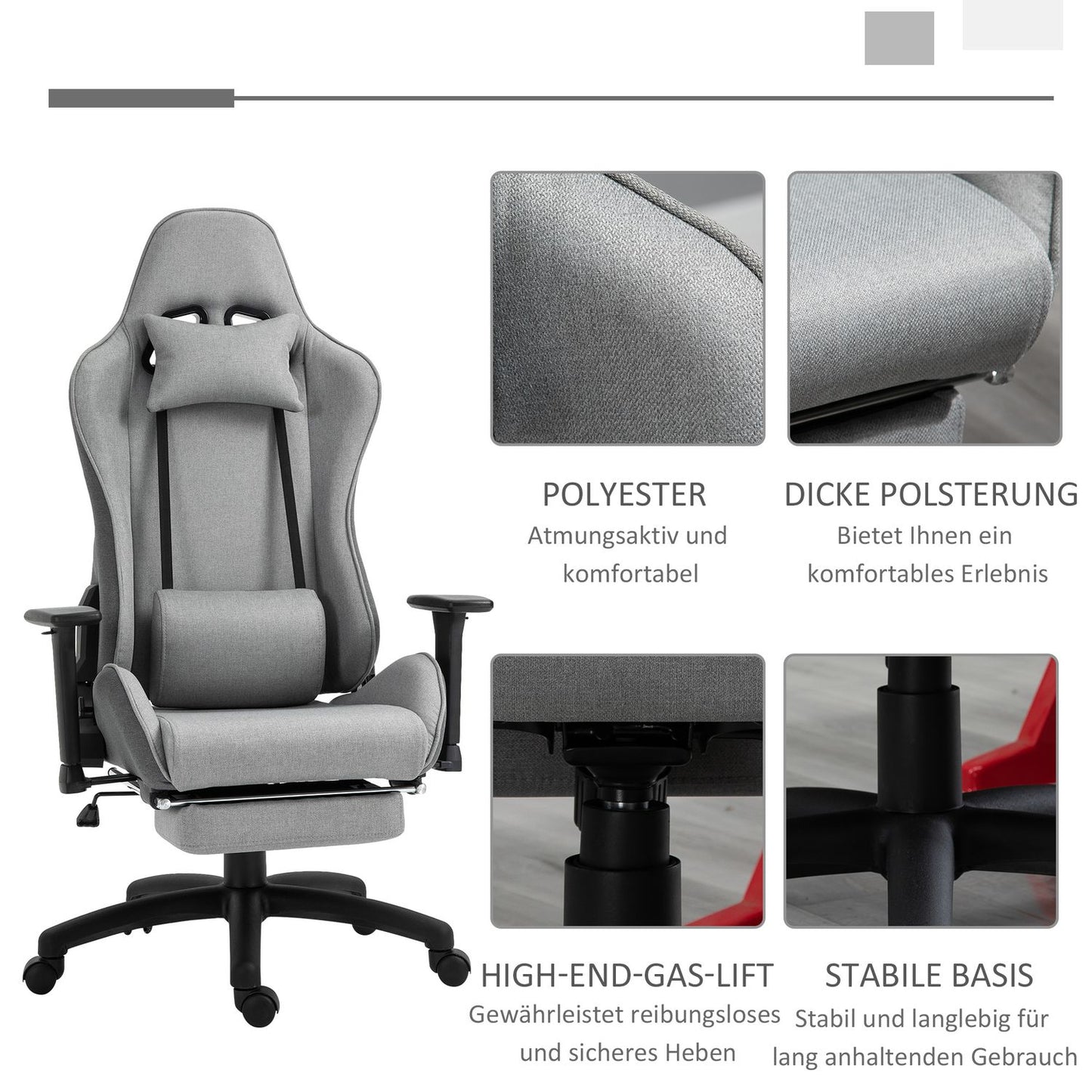Ergonomic gray office chair with head and lumbar cushions