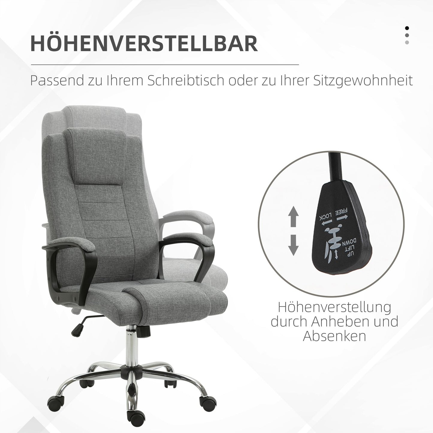 Ergonomic office chair, swivel, adjustable height, linen Touch